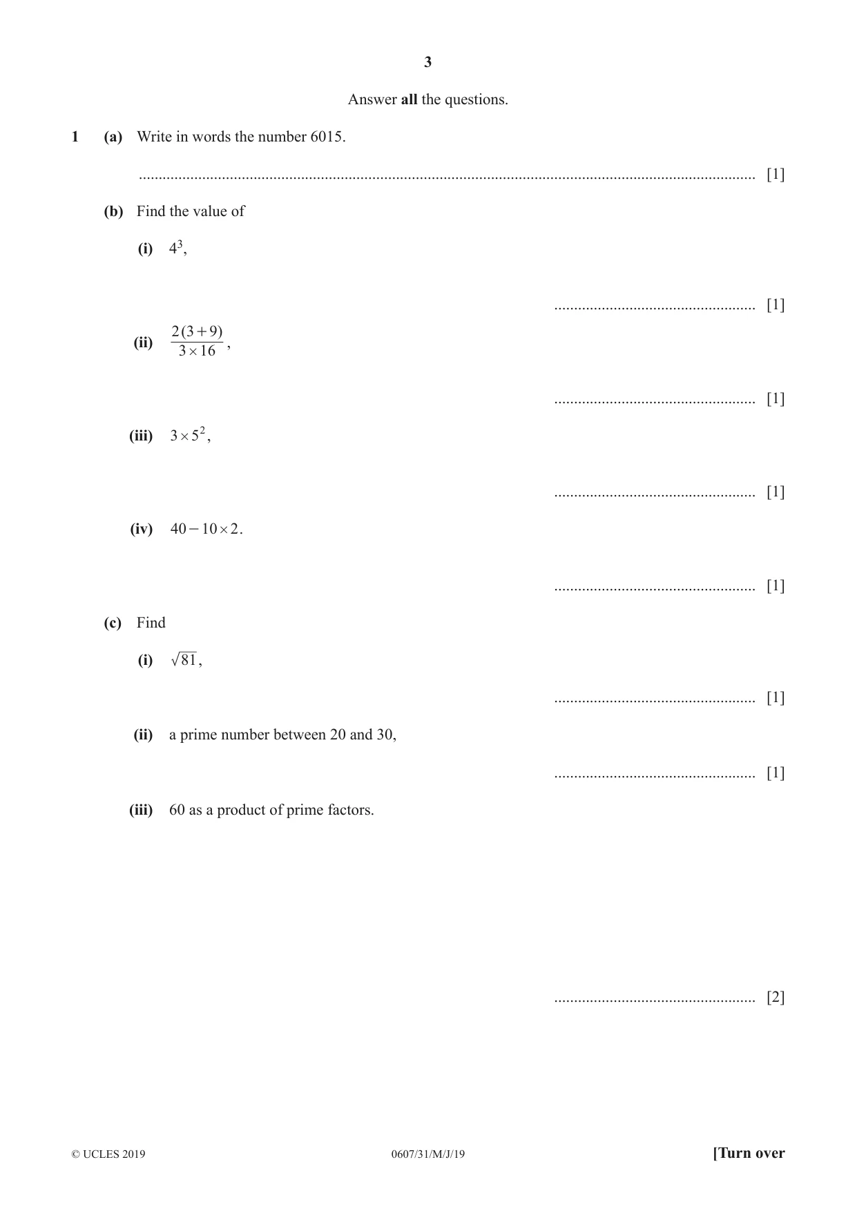 Cambridge IGCSE Mathematics - International 0607 2019 May/June Paper 3 · Variant 1 question paper, page 3 of 20