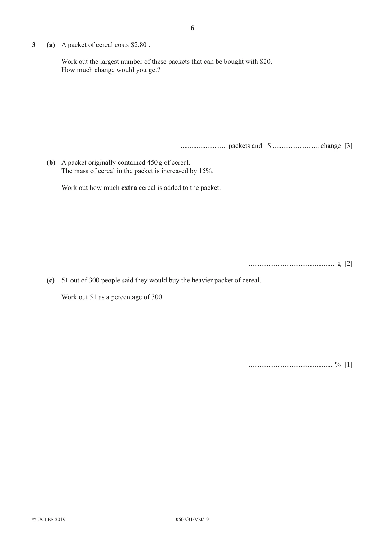 Cambridge IGCSE Mathematics - International 0607 2019 May/June Paper 3 · Variant 1 question paper, page 6 of 20