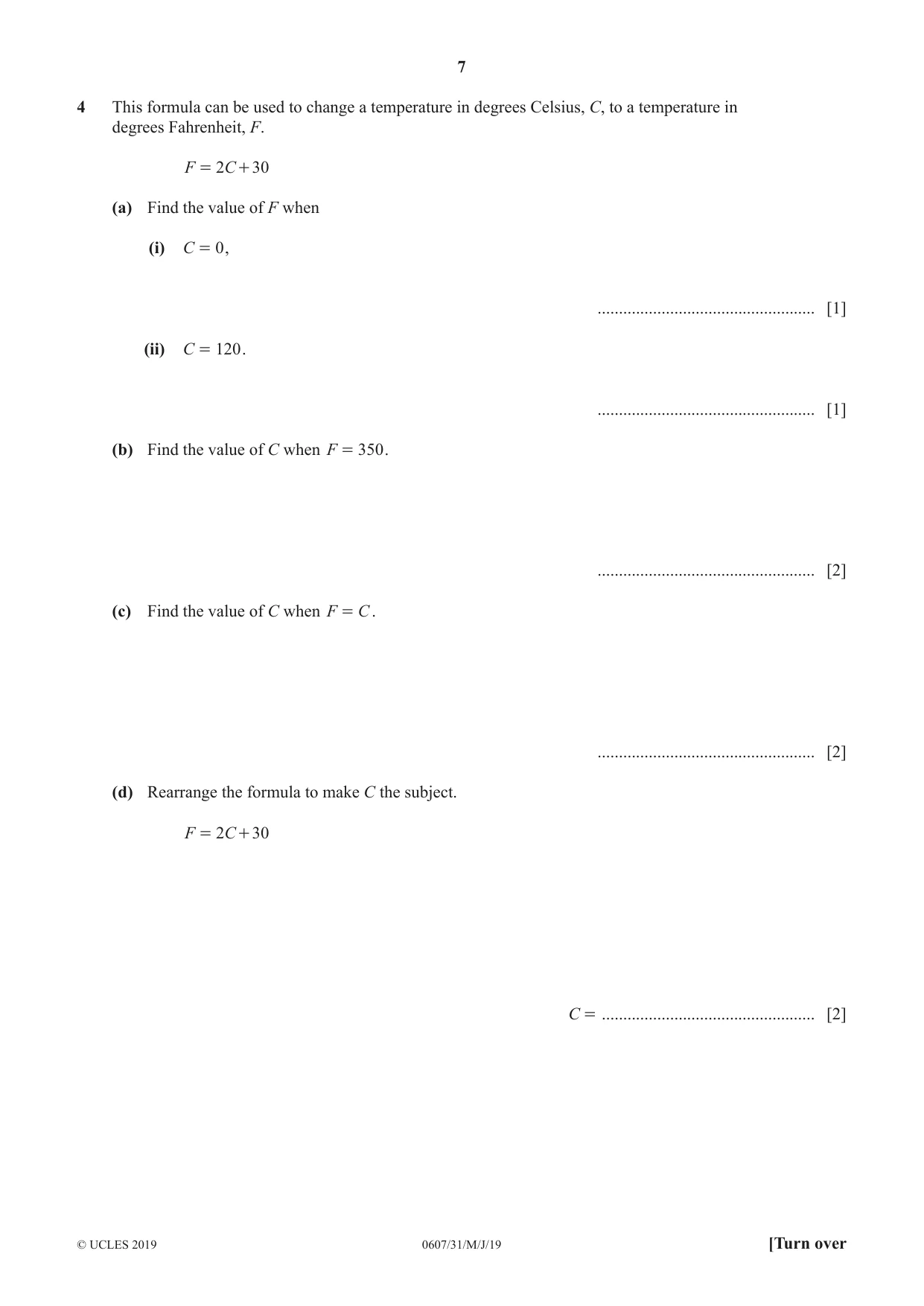 Cambridge IGCSE Mathematics - International 0607 2019 May/June Paper 3 · Variant 1 question paper, page 7 of 20