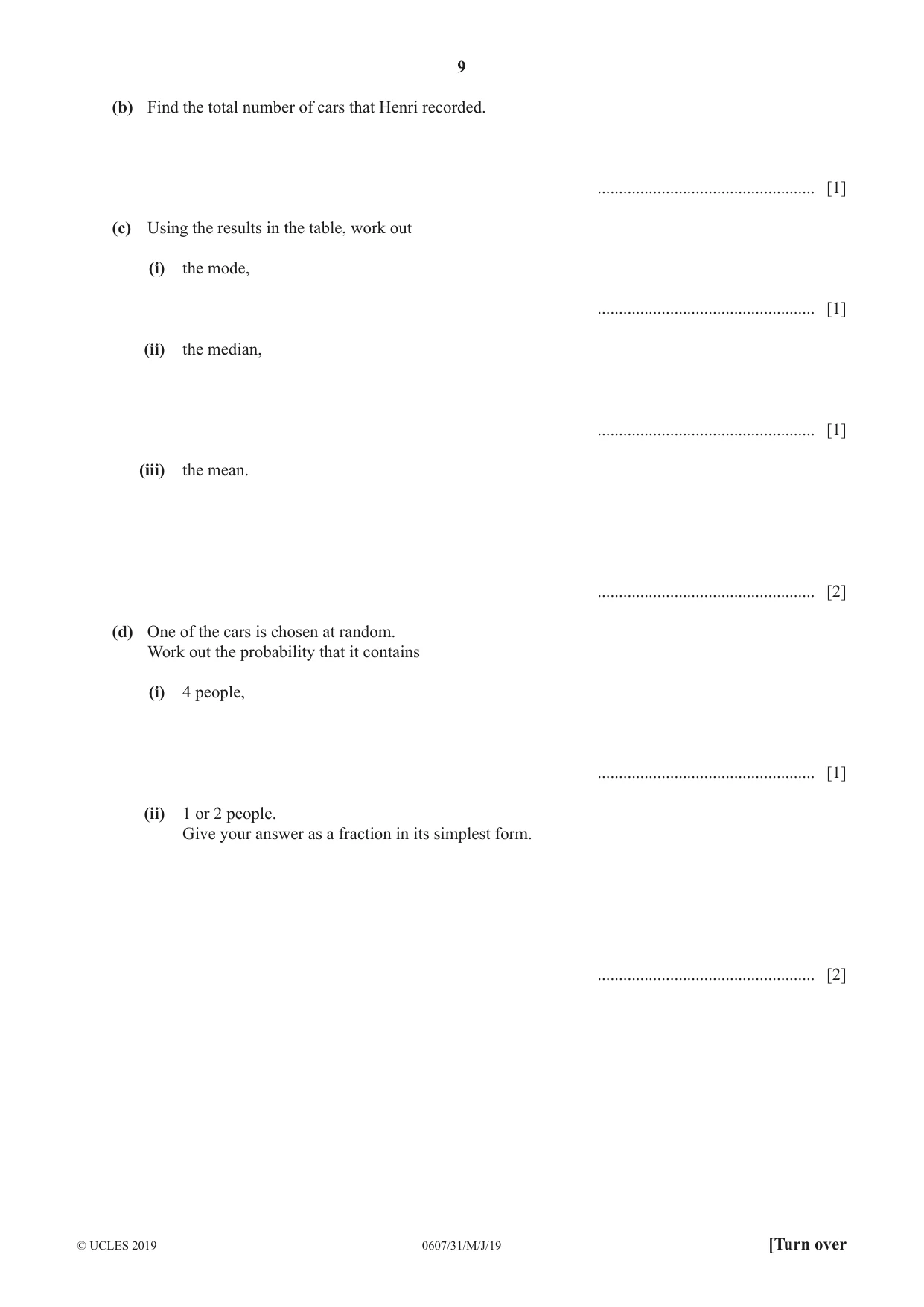 Cambridge IGCSE Mathematics - International 0607 2019 May/June Paper 3 · Variant 1 question paper, page 9 of 20