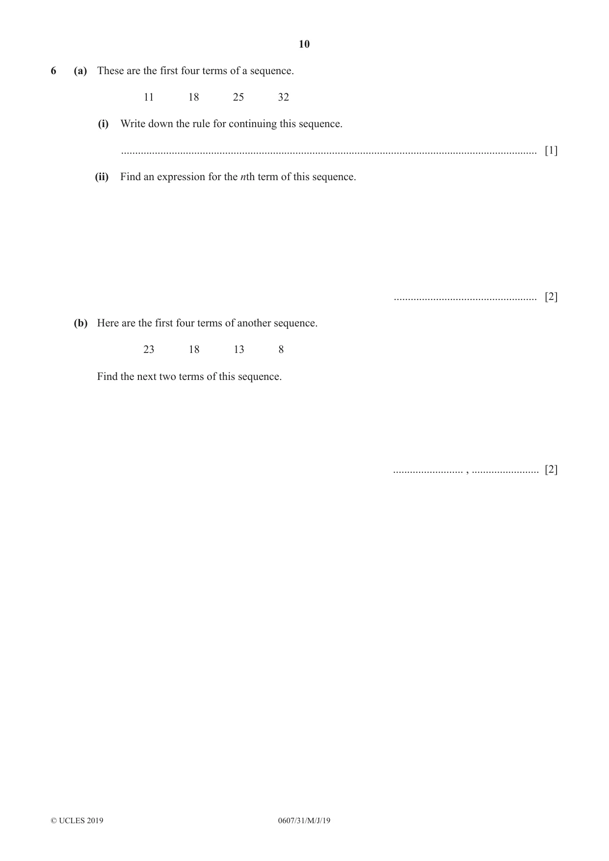 Cambridge IGCSE Mathematics - International 0607 2019 May/June Paper 3 · Variant 1 question paper, page 10 of 20