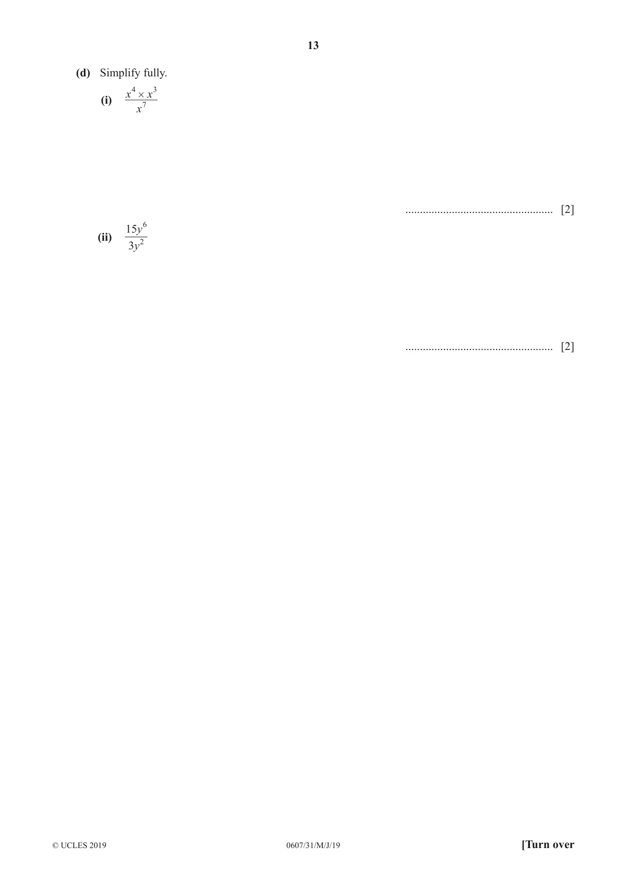 Cambridge IGCSE Mathematics - International 0607 2019 May/June Paper 3 · Variant 1 question paper, page 13 of 20
