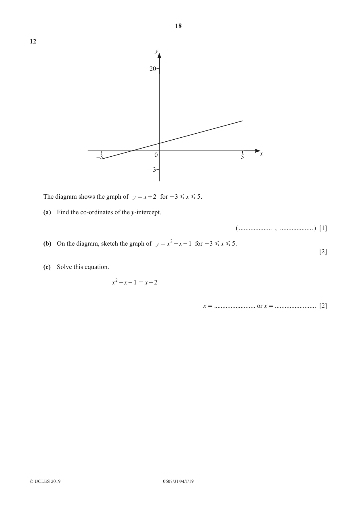 Cambridge IGCSE Mathematics - International 0607 2019 May/June Paper 3 · Variant 1 question paper, page 18 of 20