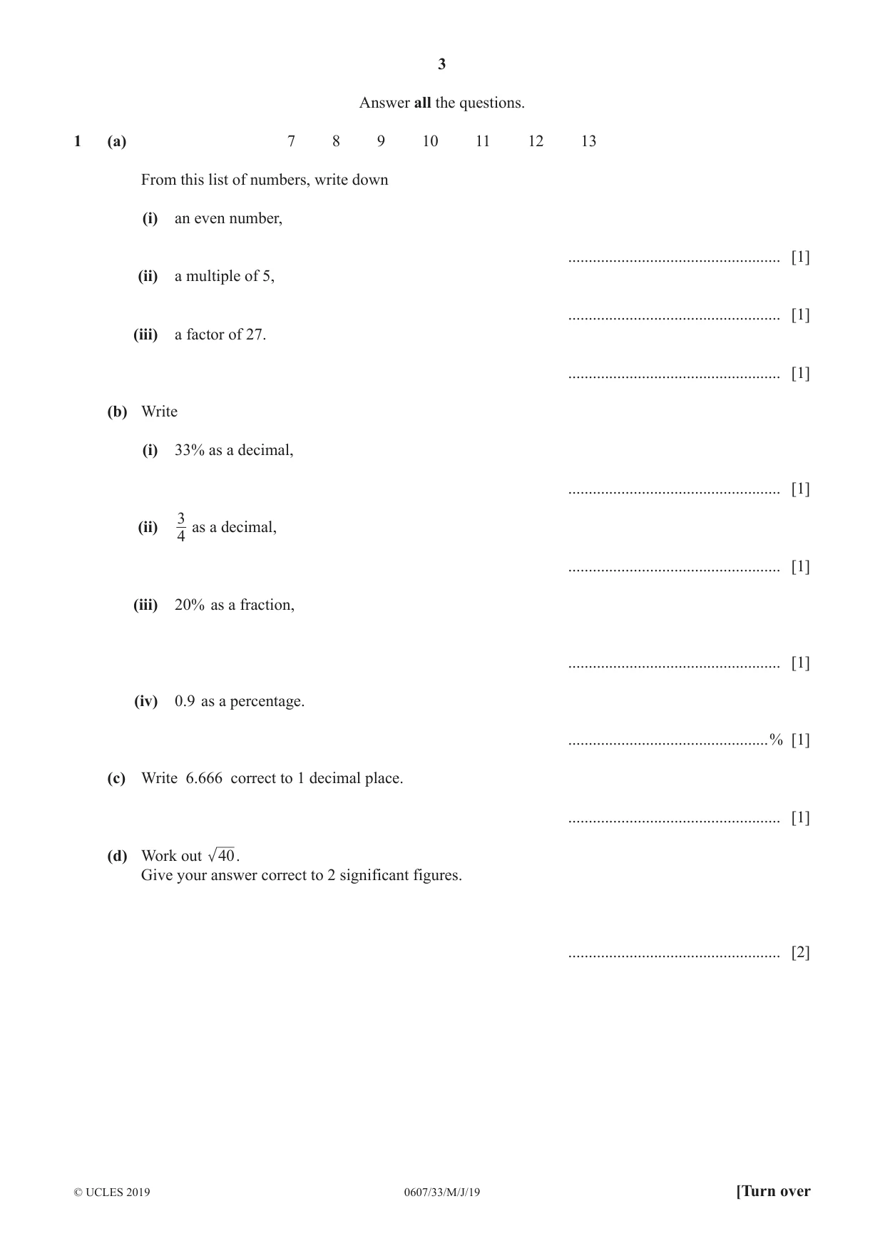Cambridge IGCSE Mathematics - International 0607 2019 May/June Paper 3 · Variant 3 question paper, page 3 of 20