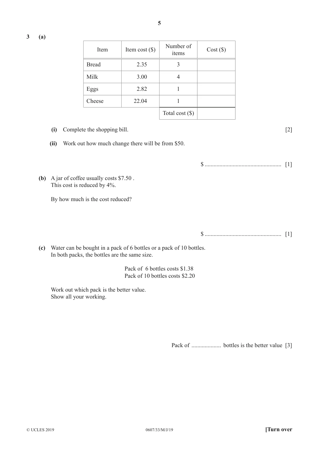 Cambridge IGCSE Mathematics - International 0607 2019 May/June Paper 3 · Variant 3 question paper, page 5 of 20