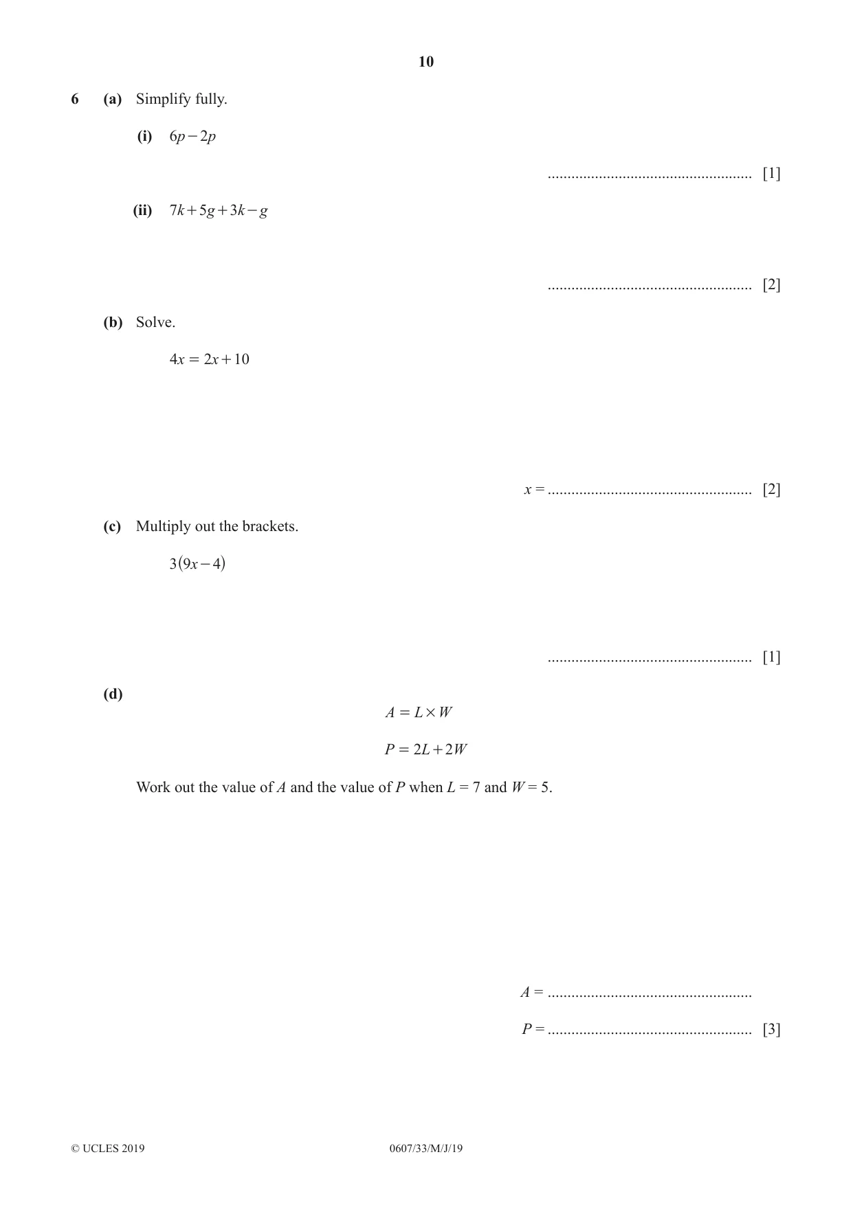 Cambridge IGCSE Mathematics - International 0607 2019 May/June Paper 3 · Variant 3 question paper, page 10 of 20