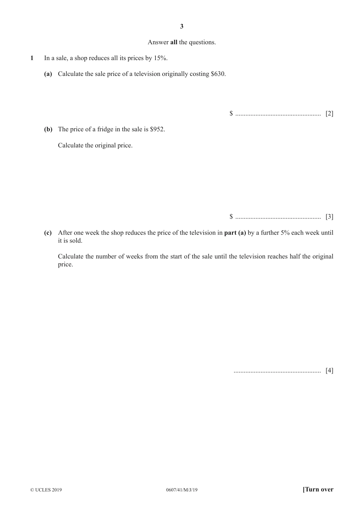 Cambridge IGCSE Mathematics - International 0607 2019 May/June Paper 4 · Variant 1 question paper, page 3 of 20