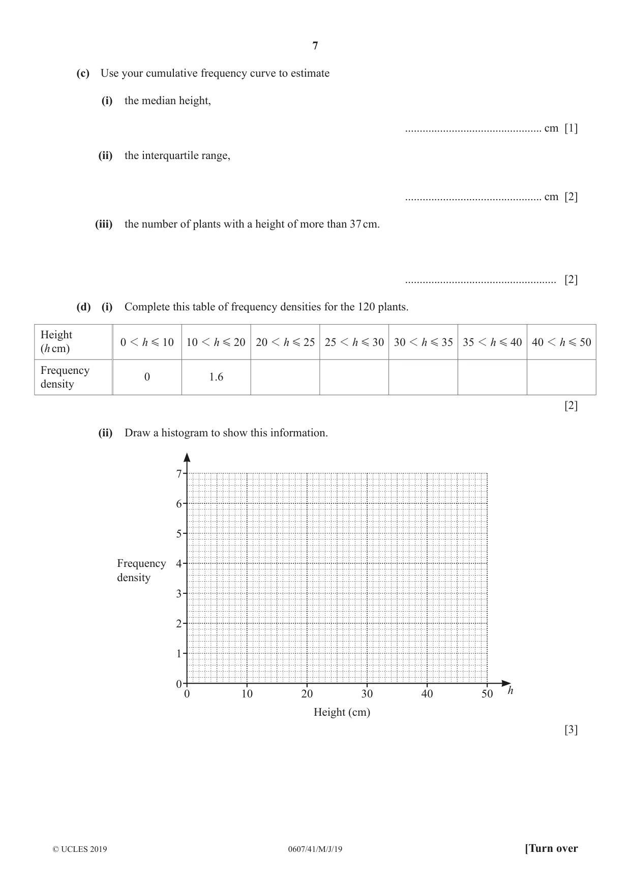 Cambridge IGCSE Mathematics - International 0607 2019 May/June Paper 4 · Variant 1 question paper, page 7 of 20