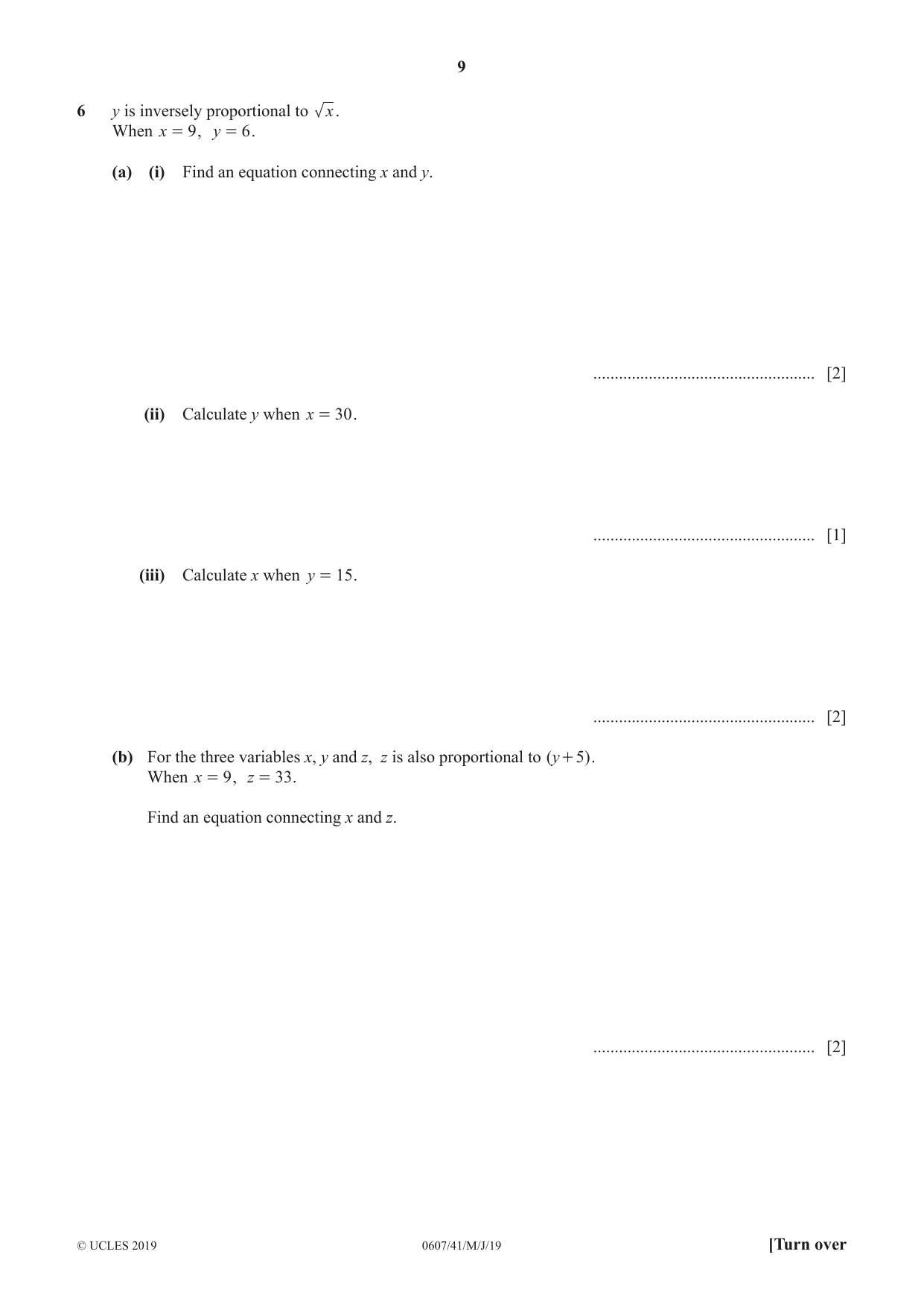 Cambridge IGCSE Mathematics - International 0607 2019 May/June Paper 4 · Variant 1 question paper, page 9 of 20