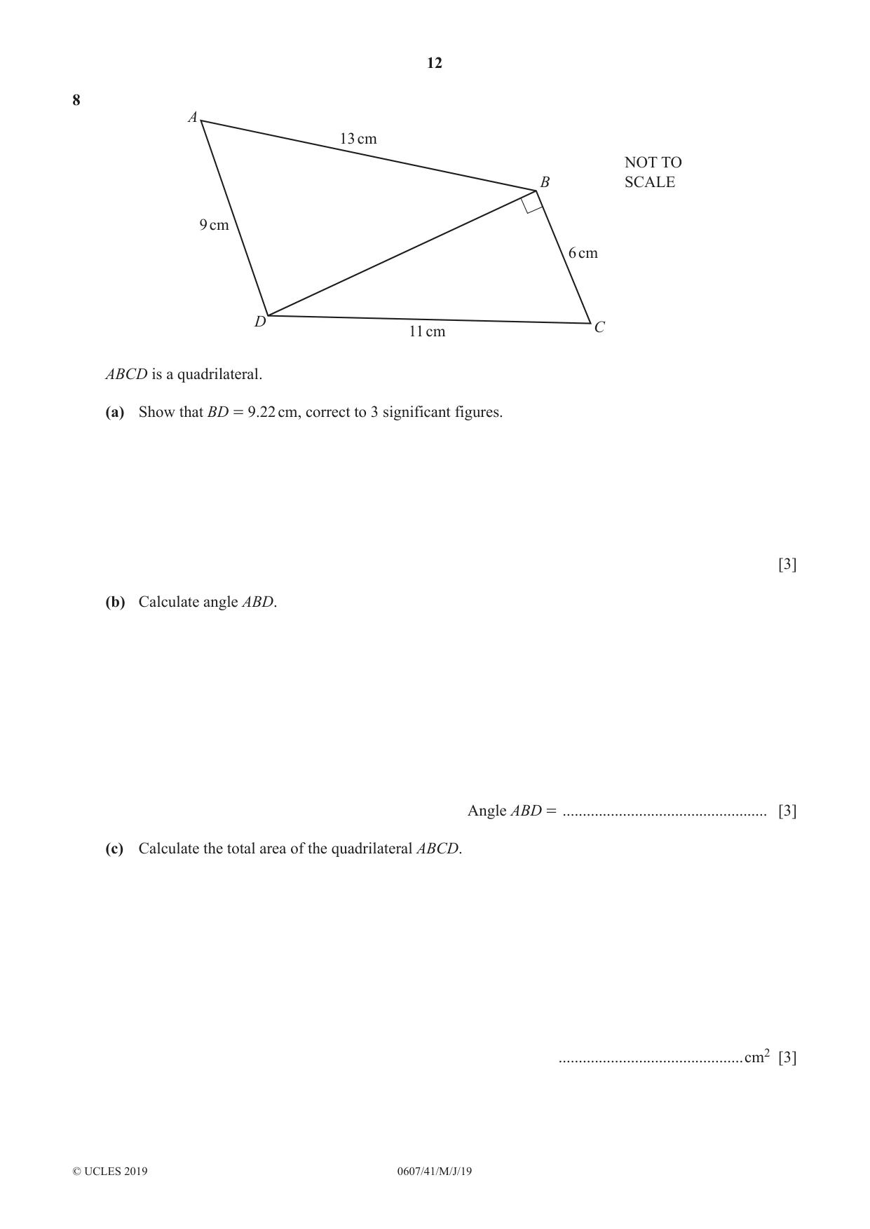 Cambridge IGCSE Mathematics - International 0607 2019 May/June Paper 4 · Variant 1 question paper, page 12 of 20