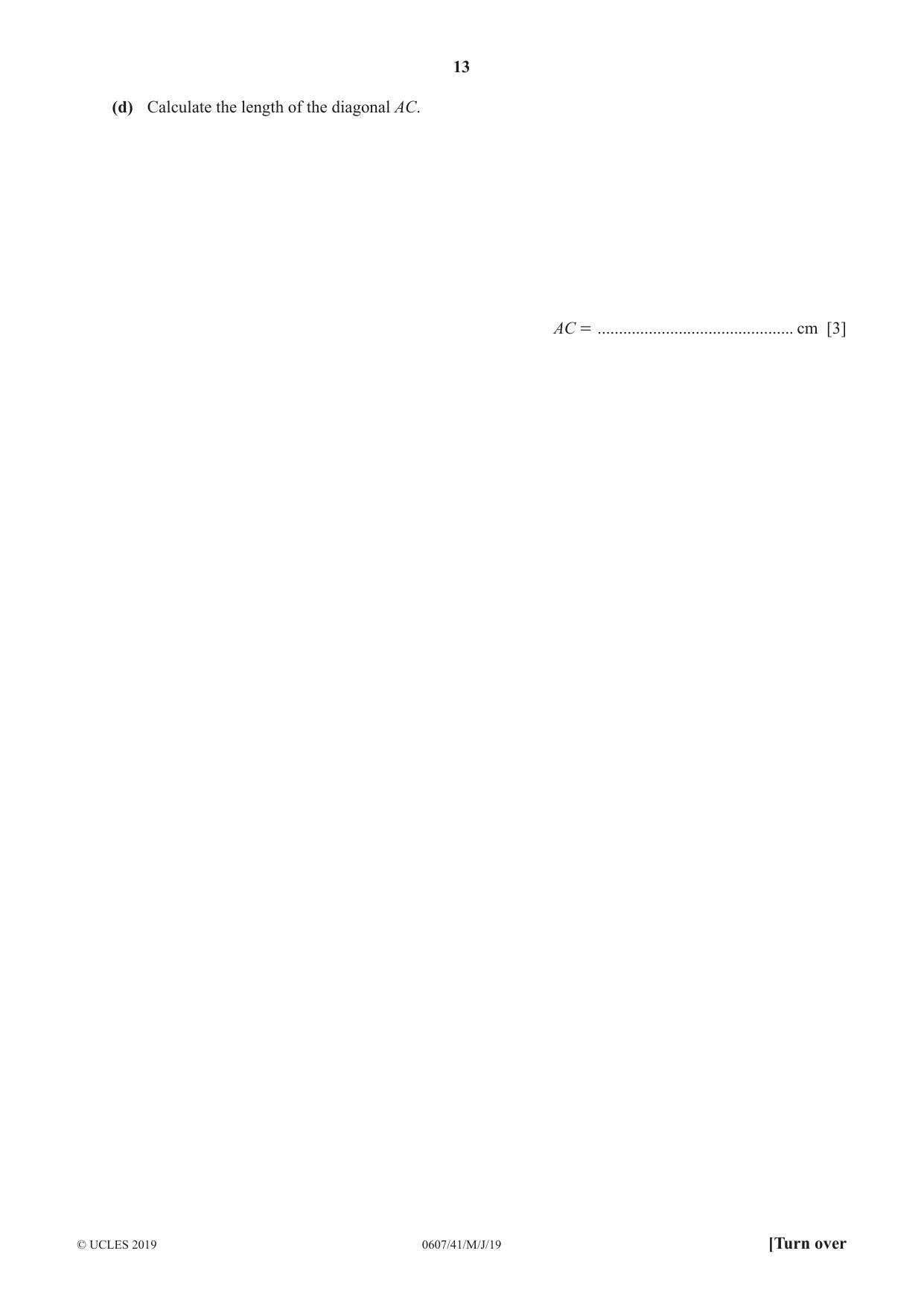Cambridge IGCSE Mathematics - International 0607 2019 May/June Paper 4 · Variant 1 question paper, page 13 of 20