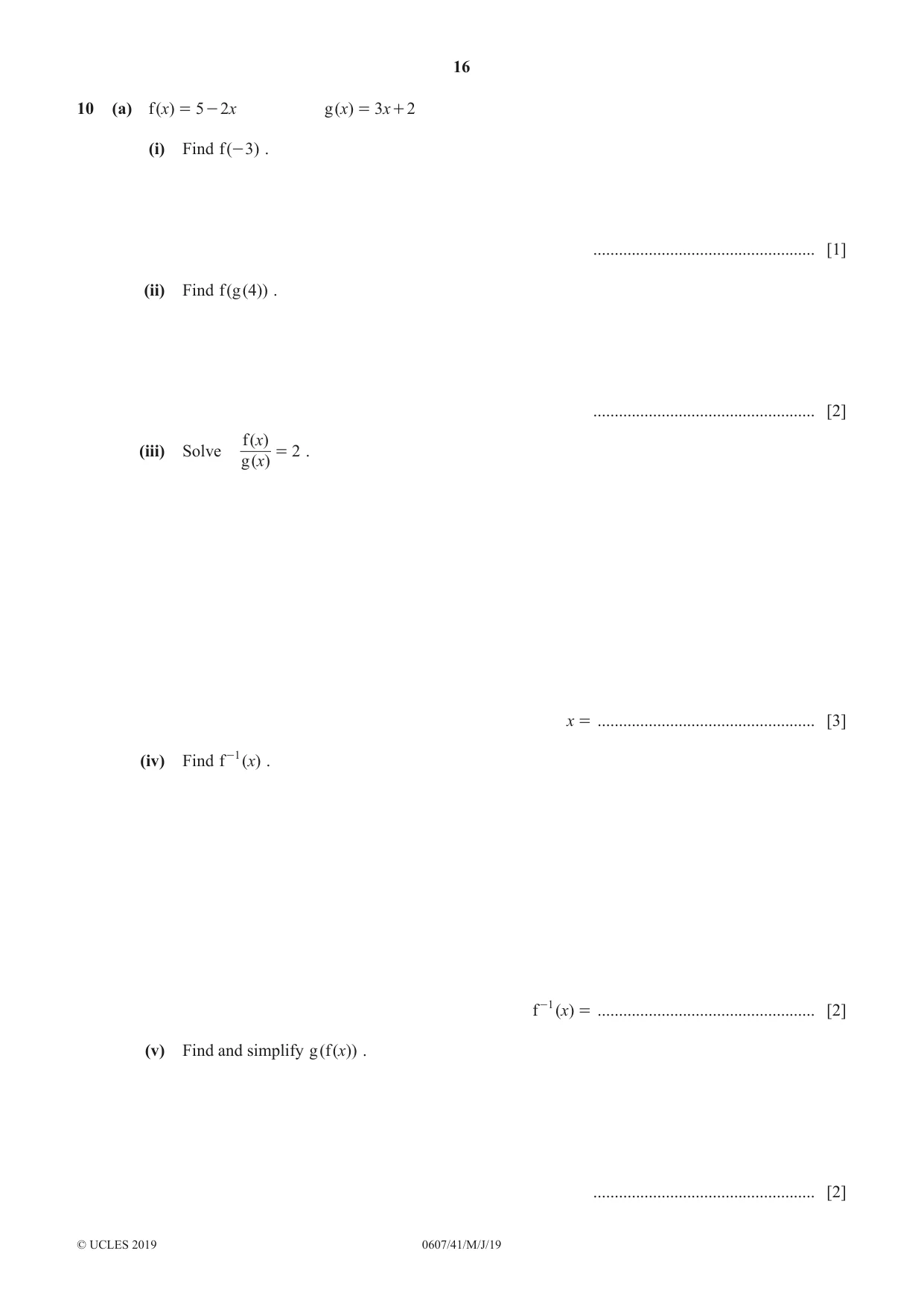 Cambridge IGCSE Mathematics - International 0607 2019 May/June Paper 4 · Variant 1 question paper, page 16 of 20