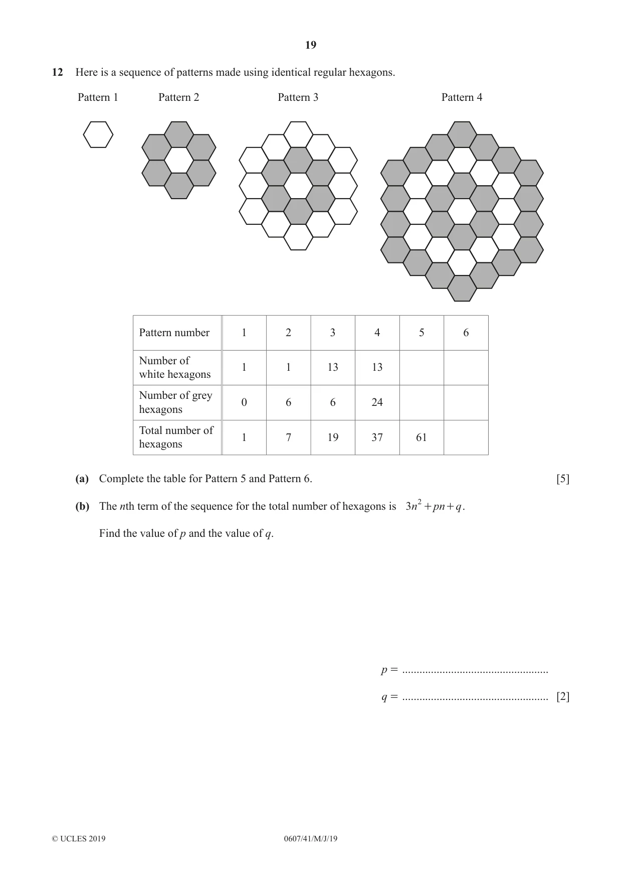 Cambridge IGCSE Mathematics - International 0607 2019 May/June Paper 4 · Variant 1 question paper, page 19 of 20