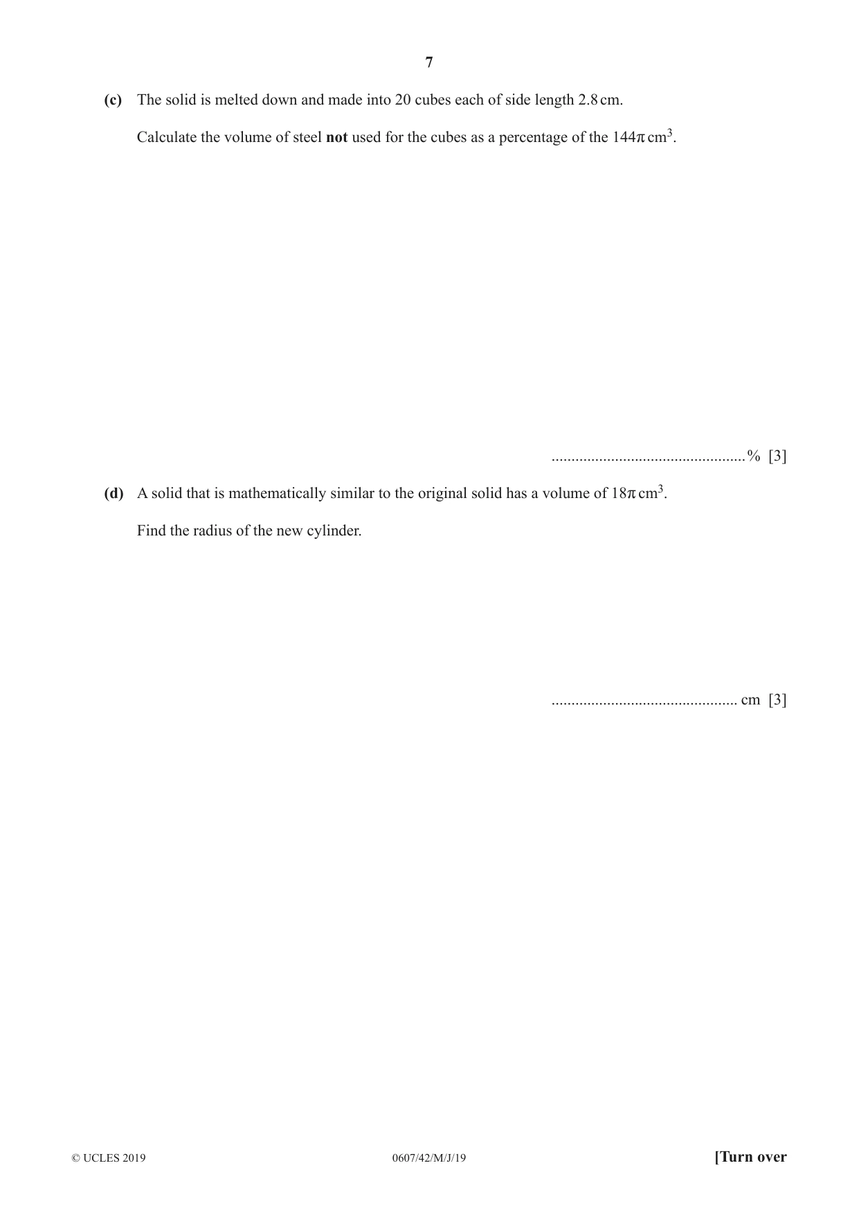 Cambridge IGCSE Mathematics - International 0607 2019 May/June Paper 4 · Variant 2 question paper, page 7 of 20
