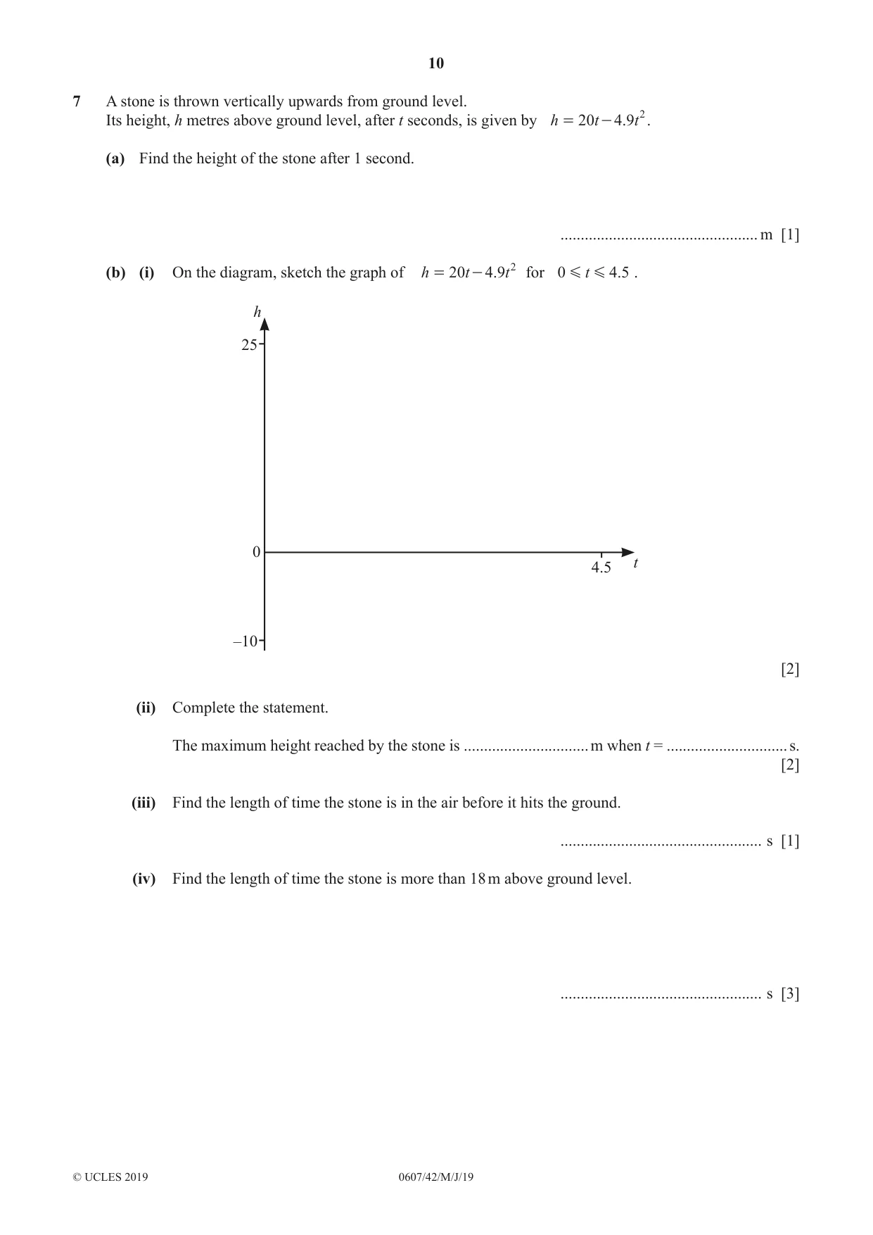 Cambridge IGCSE Mathematics - International 0607 2019 May/June Paper 4 · Variant 2 question paper, page 10 of 20