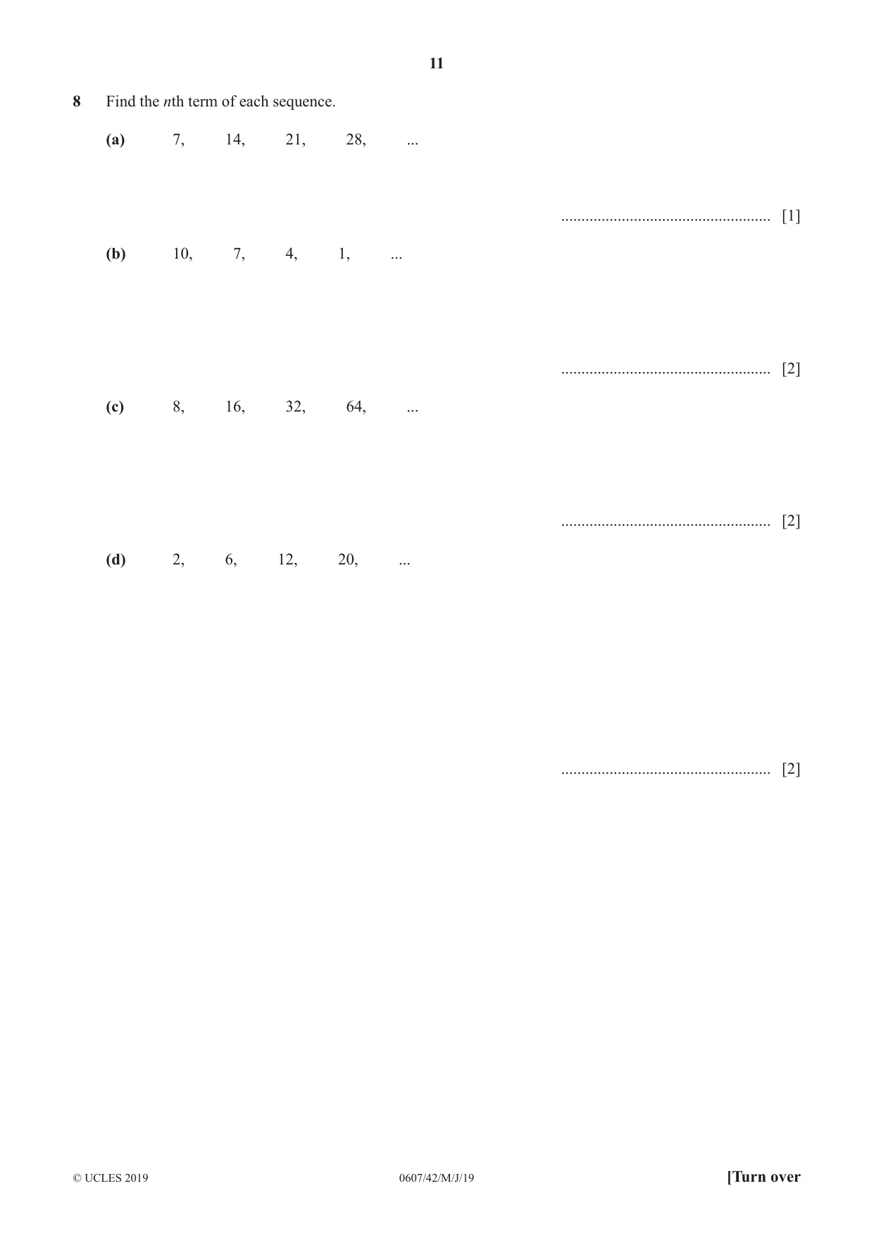 Cambridge IGCSE Mathematics - International 0607 2019 May/June Paper 4 · Variant 2 question paper, page 11 of 20