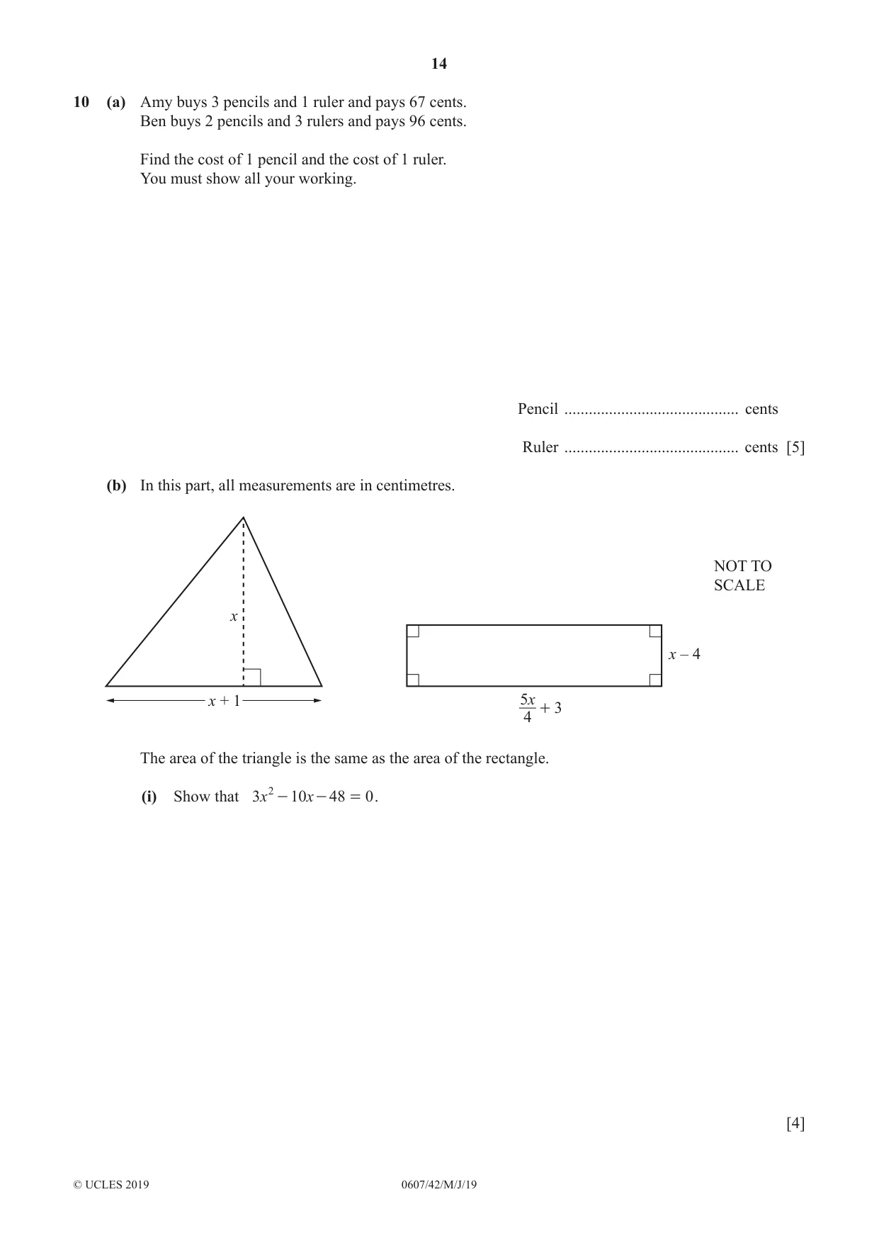 Cambridge IGCSE Mathematics - International 0607 2019 May/June Paper 4 · Variant 2 question paper, page 14 of 20