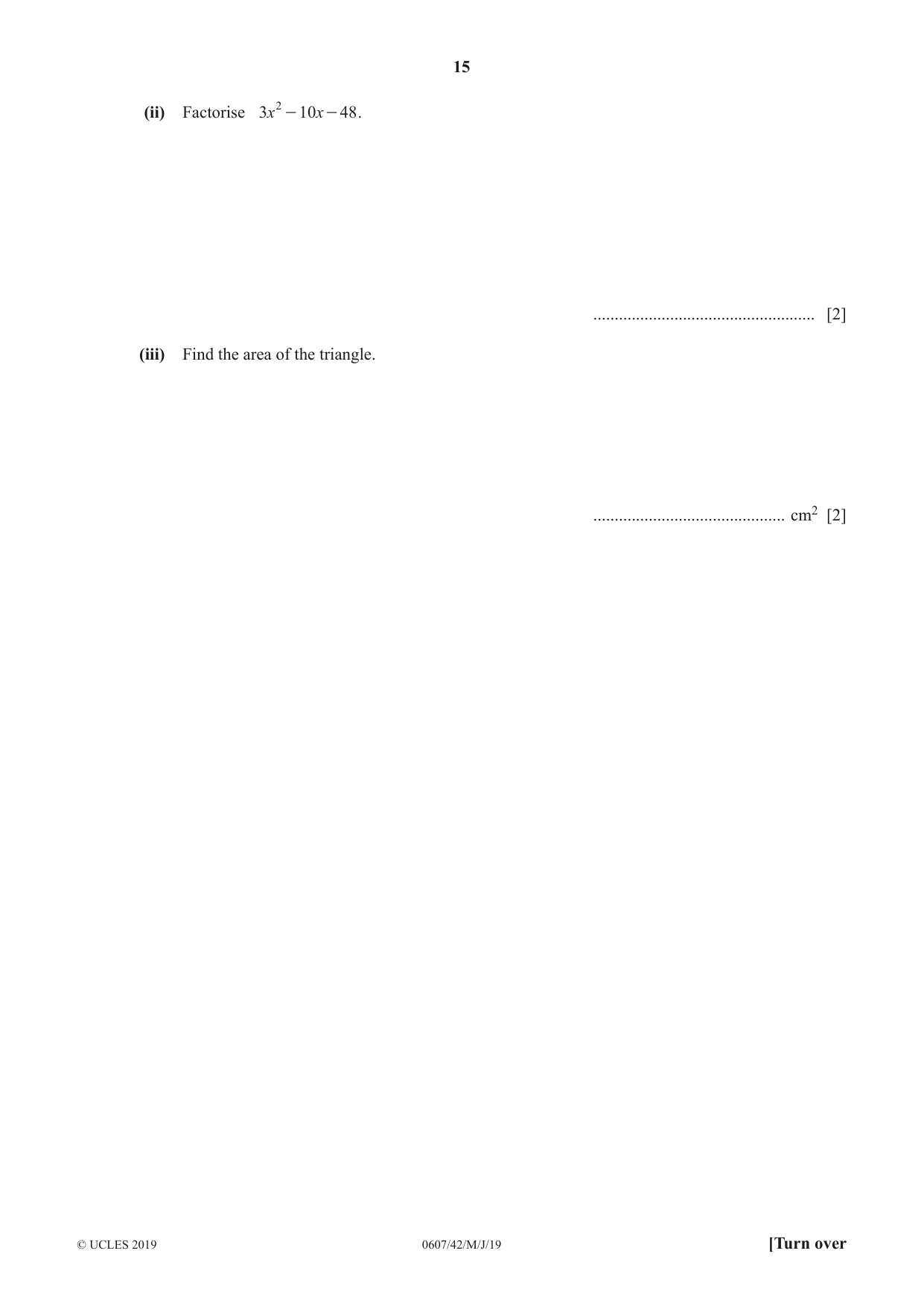 Cambridge IGCSE Mathematics - International 0607 2019 May/June Paper 4 · Variant 2 question paper, page 15 of 20
