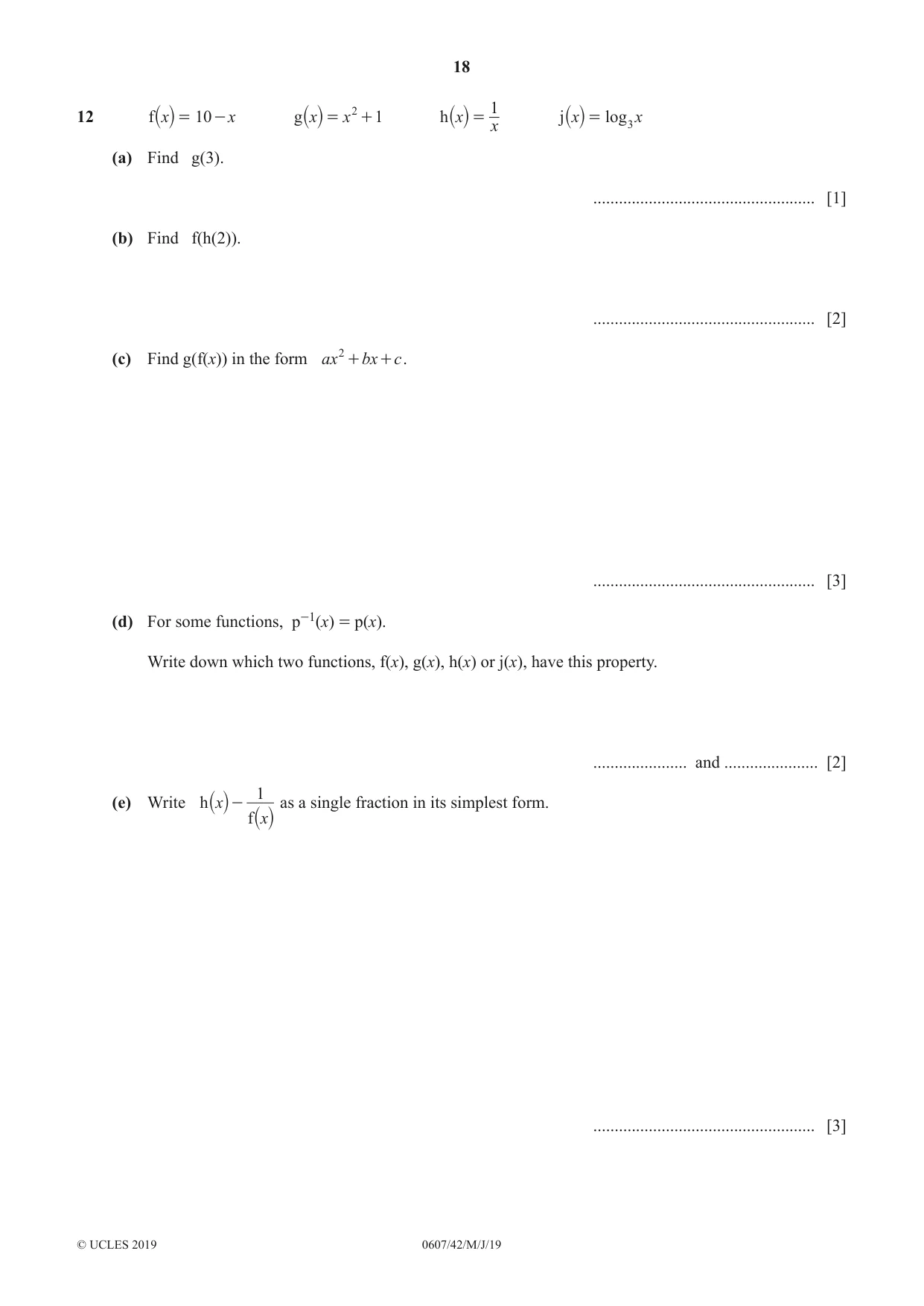 Cambridge IGCSE Mathematics - International 0607 2019 May/June Paper 4 · Variant 2 question paper, page 18 of 20