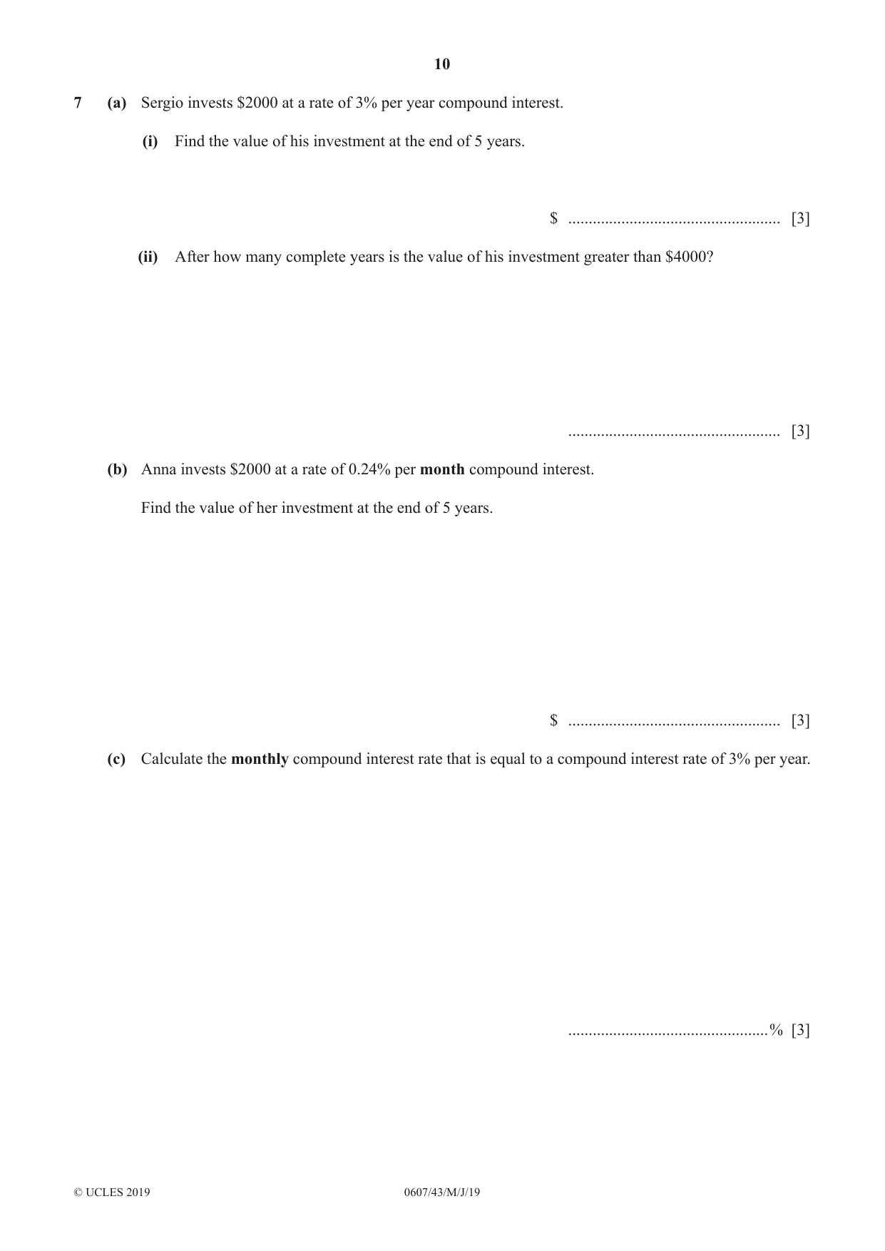 Cambridge IGCSE Mathematics - International 0607 2019 May/June Paper 4 · Variant 3 question paper, page 10 of 20
