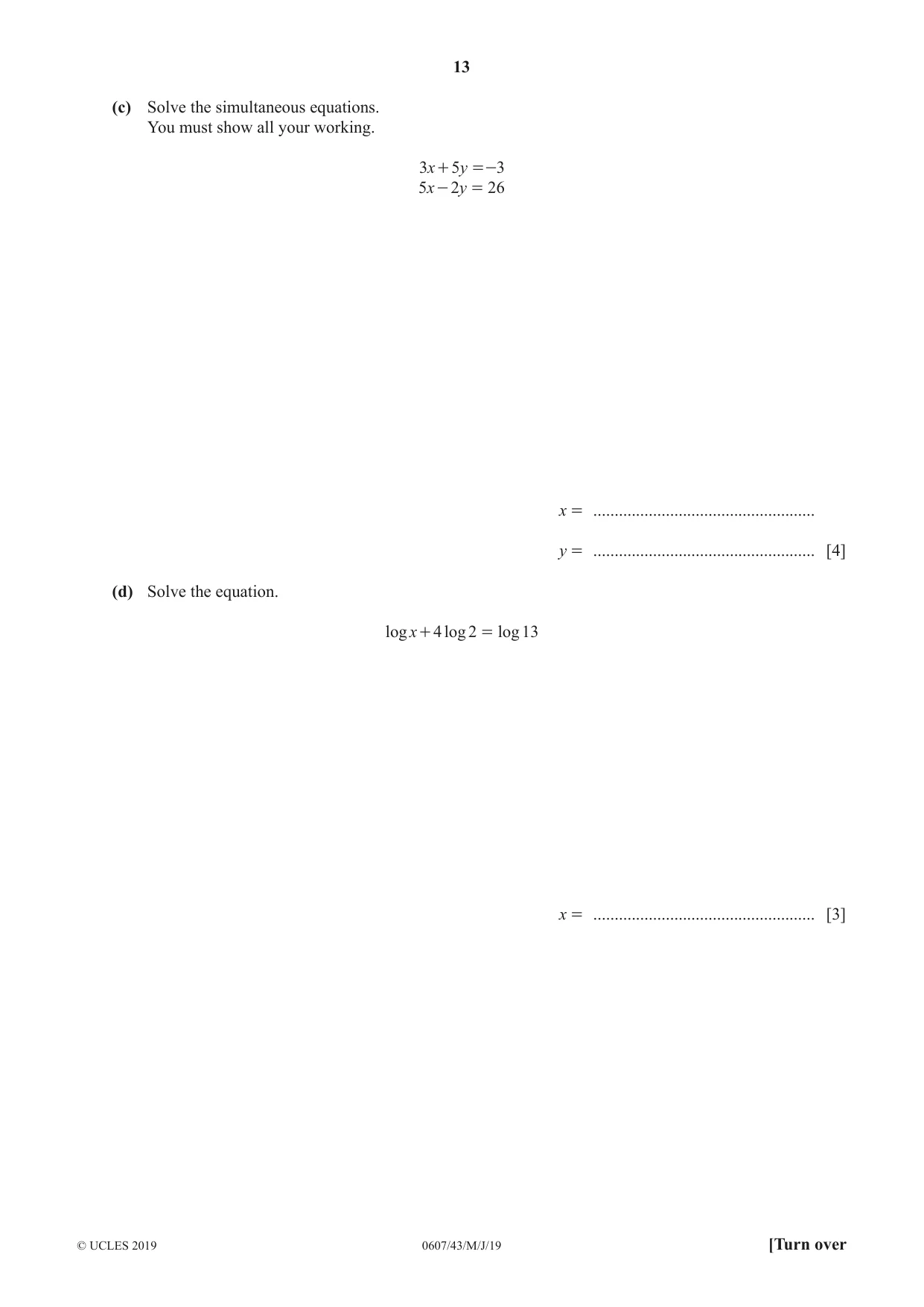 Cambridge IGCSE Mathematics - International 0607 2019 May/June Paper 4 · Variant 3 question paper, page 13 of 20