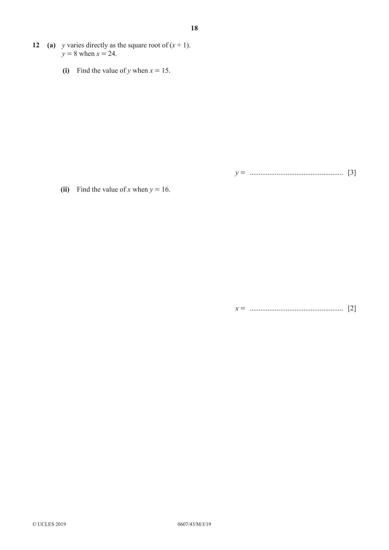 Cambridge IGCSE Mathematics - International 0607 2019 May/June Paper 4 · Variant 3 question paper, page 18 of 20