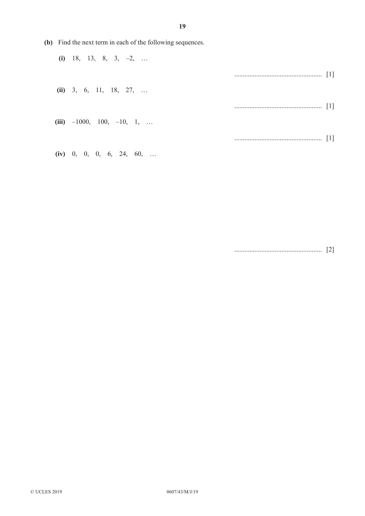Cambridge IGCSE Mathematics - International 0607 2019 May/June Paper 4 · Variant 3 question paper, page 19 of 20