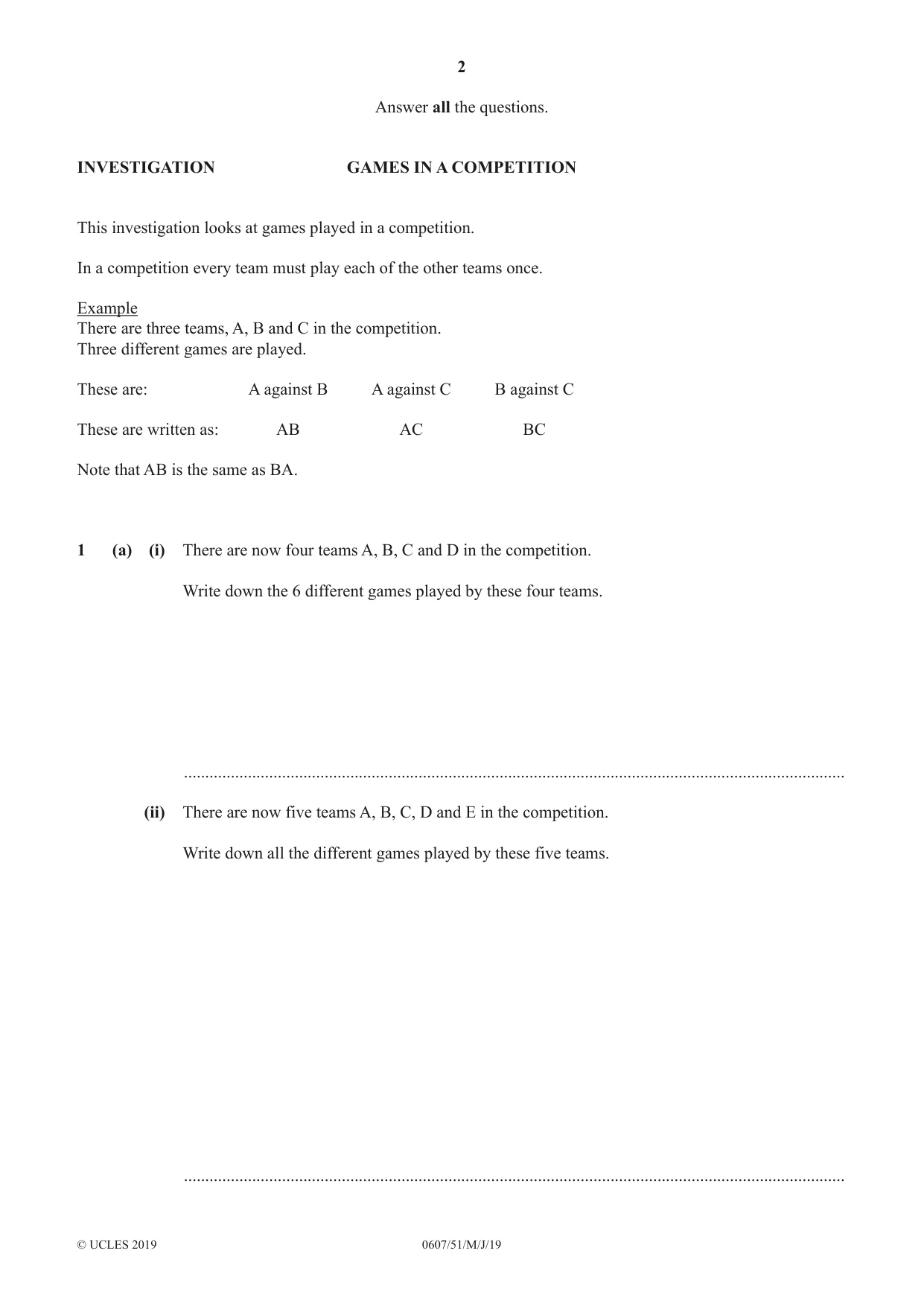 Cambridge IGCSE Mathematics - International 0607 2019 May/June Paper 5 · Variant 1 question paper, page 2 of 8