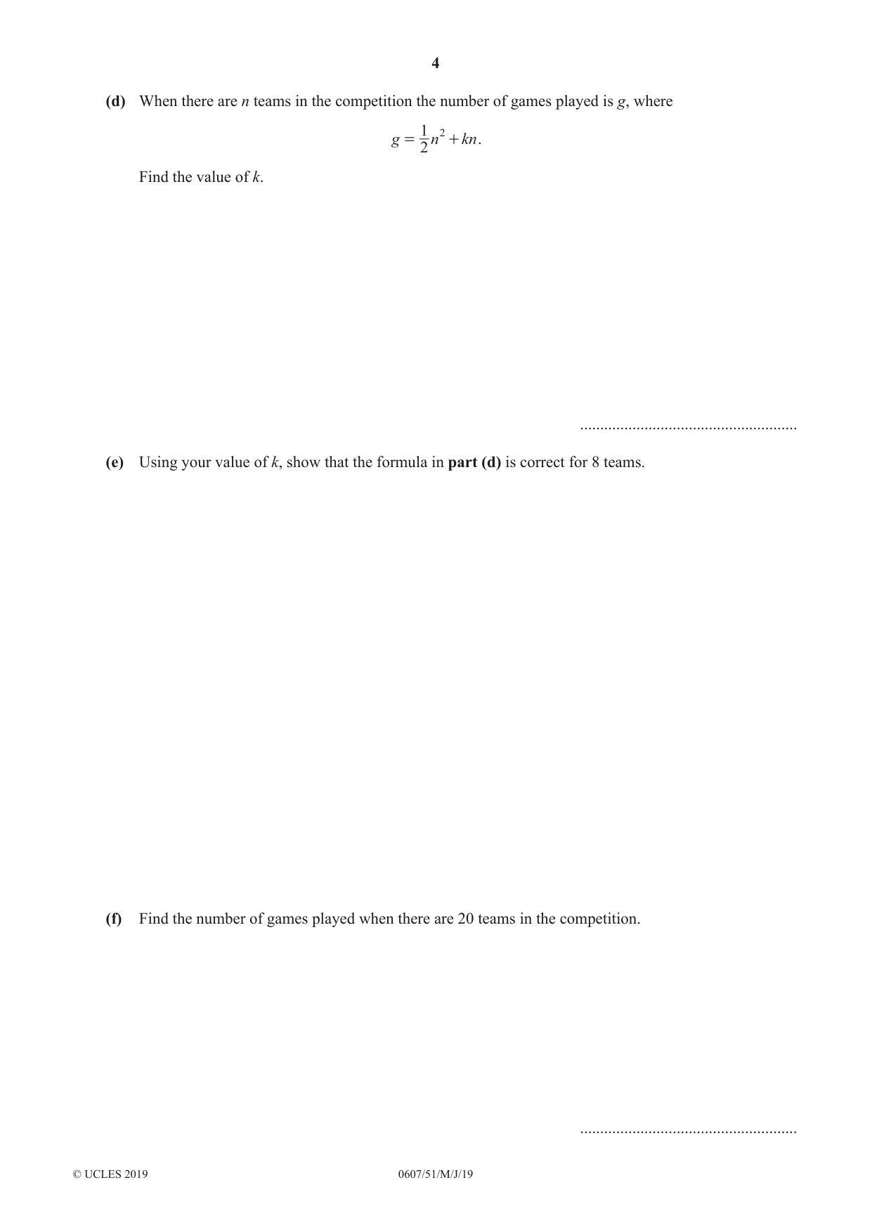 Cambridge IGCSE Mathematics - International 0607 2019 May/June Paper 5 · Variant 1 question paper, page 4 of 8