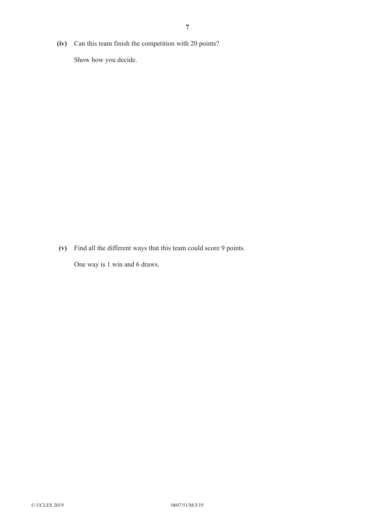 Cambridge IGCSE Mathematics - International 0607 2019 May/June Paper 5 · Variant 1 question paper, page 7 of 8