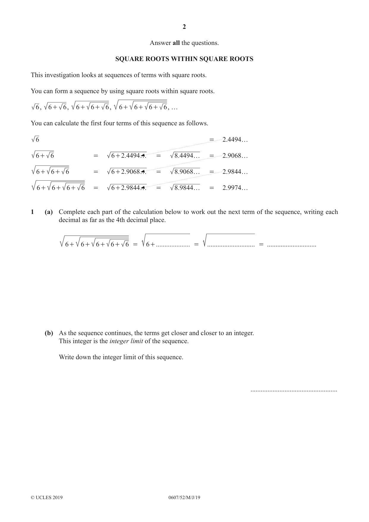 Cambridge IGCSE Mathematics - International 0607 2019 May/June Paper 5 · Variant 2 question paper, page 2 of 8
