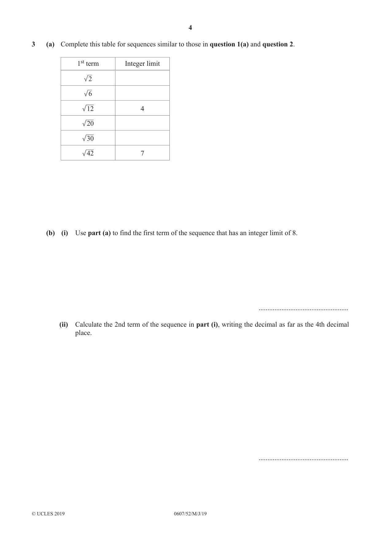Cambridge IGCSE Mathematics - International 0607 2019 May/June Paper 5 · Variant 2 question paper, page 4 of 8