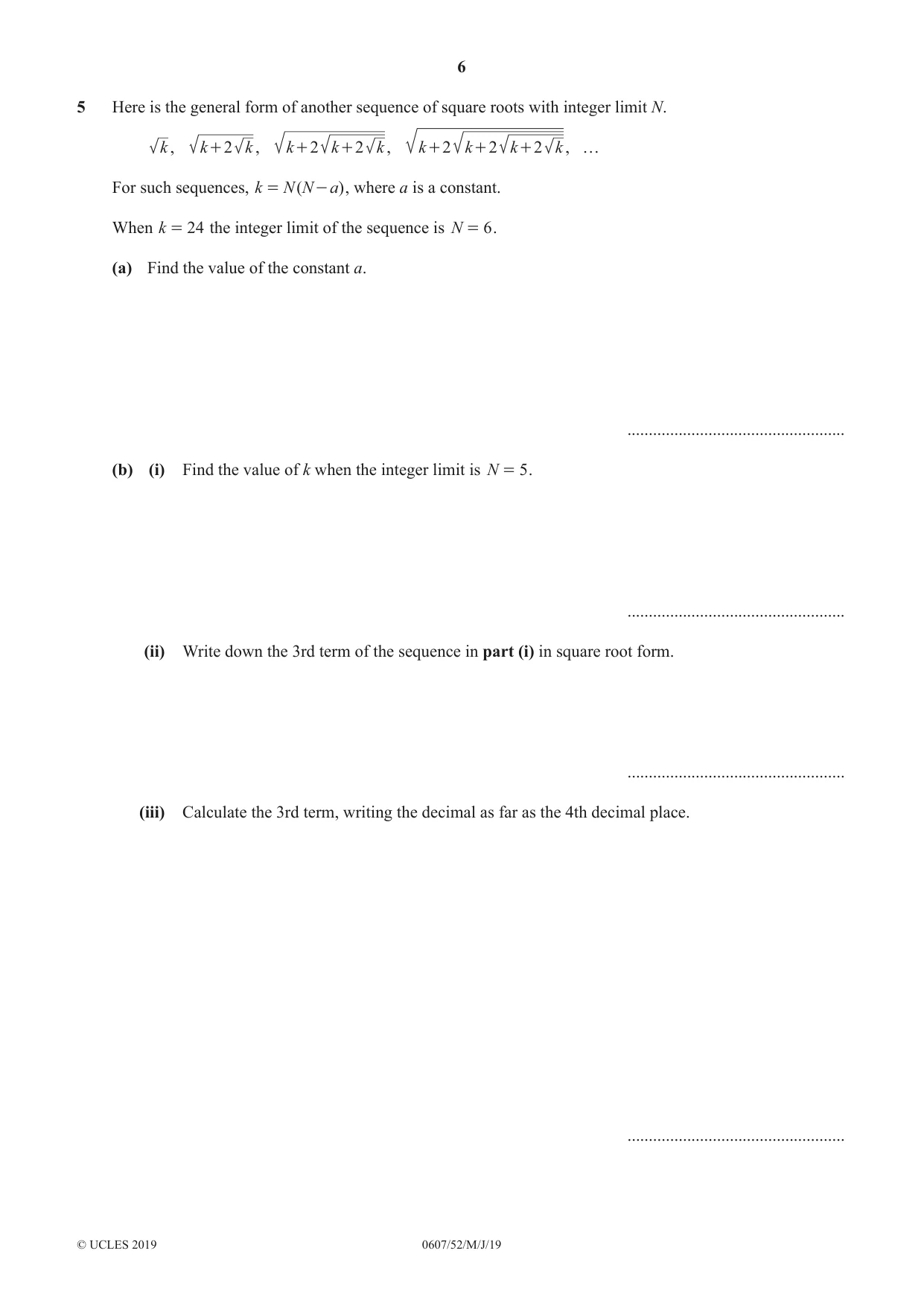 Cambridge IGCSE Mathematics - International 0607 2019 May/June Paper 5 · Variant 2 question paper, page 6 of 8
