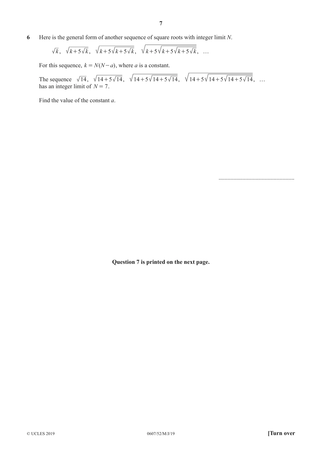 Cambridge IGCSE Mathematics - International 0607 2019 May/June Paper 5 · Variant 2 question paper, page 7 of 8