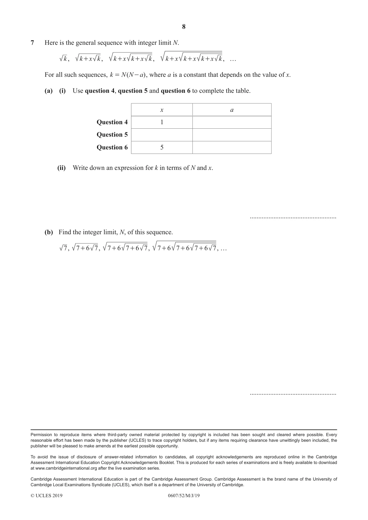 Cambridge IGCSE Mathematics - International 0607 2019 May/June Paper 5 · Variant 2 question paper, page 8 of 8