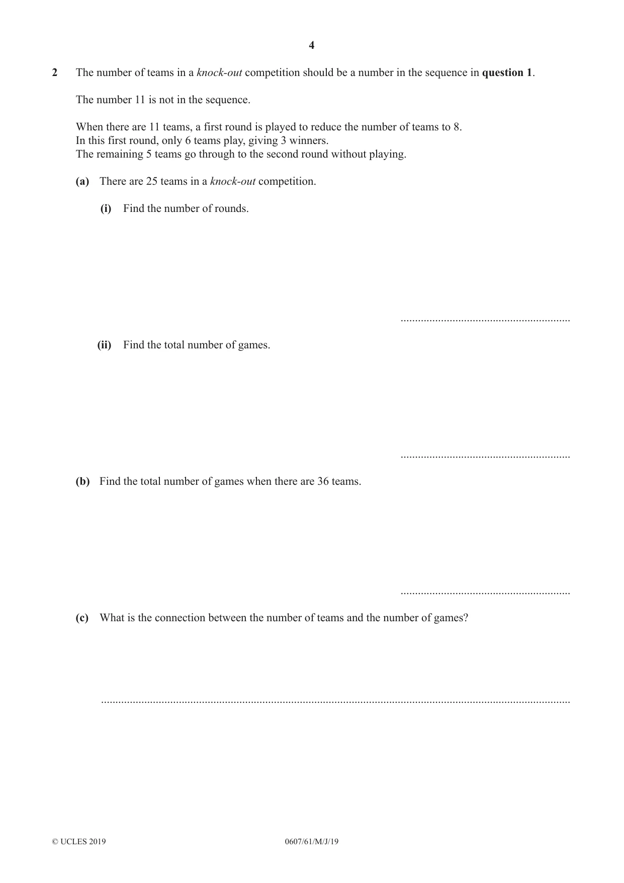 Cambridge IGCSE Mathematics - International 0607 2019 May/June Paper 6 · Variant 1 question paper, page 4 of 12
