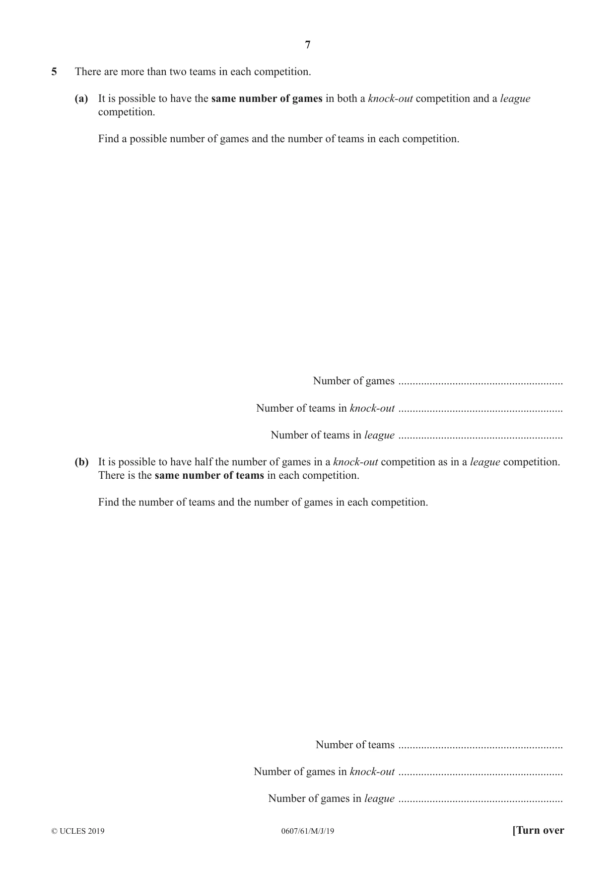 Cambridge IGCSE Mathematics - International 0607 2019 May/June Paper 6 · Variant 1 question paper, page 7 of 12