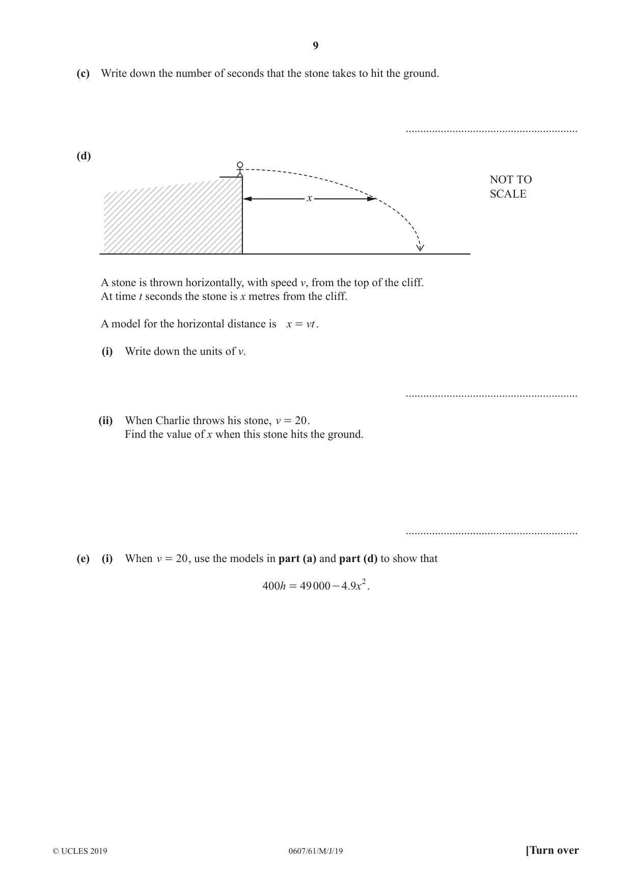 Cambridge IGCSE Mathematics - International 0607 2019 May/June Paper 6 · Variant 1 question paper, page 9 of 12