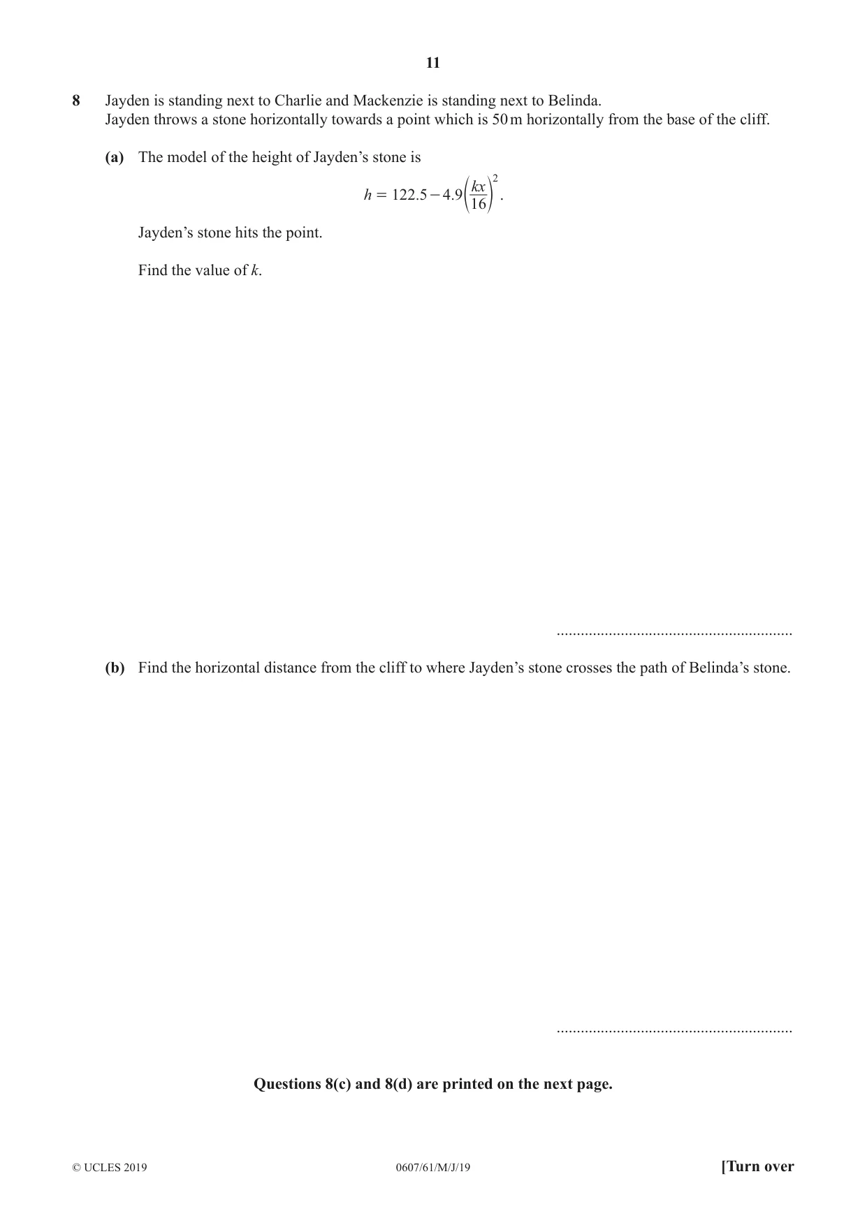 Cambridge IGCSE Mathematics - International 0607 2019 May/June Paper 6 · Variant 1 question paper, page 11 of 12