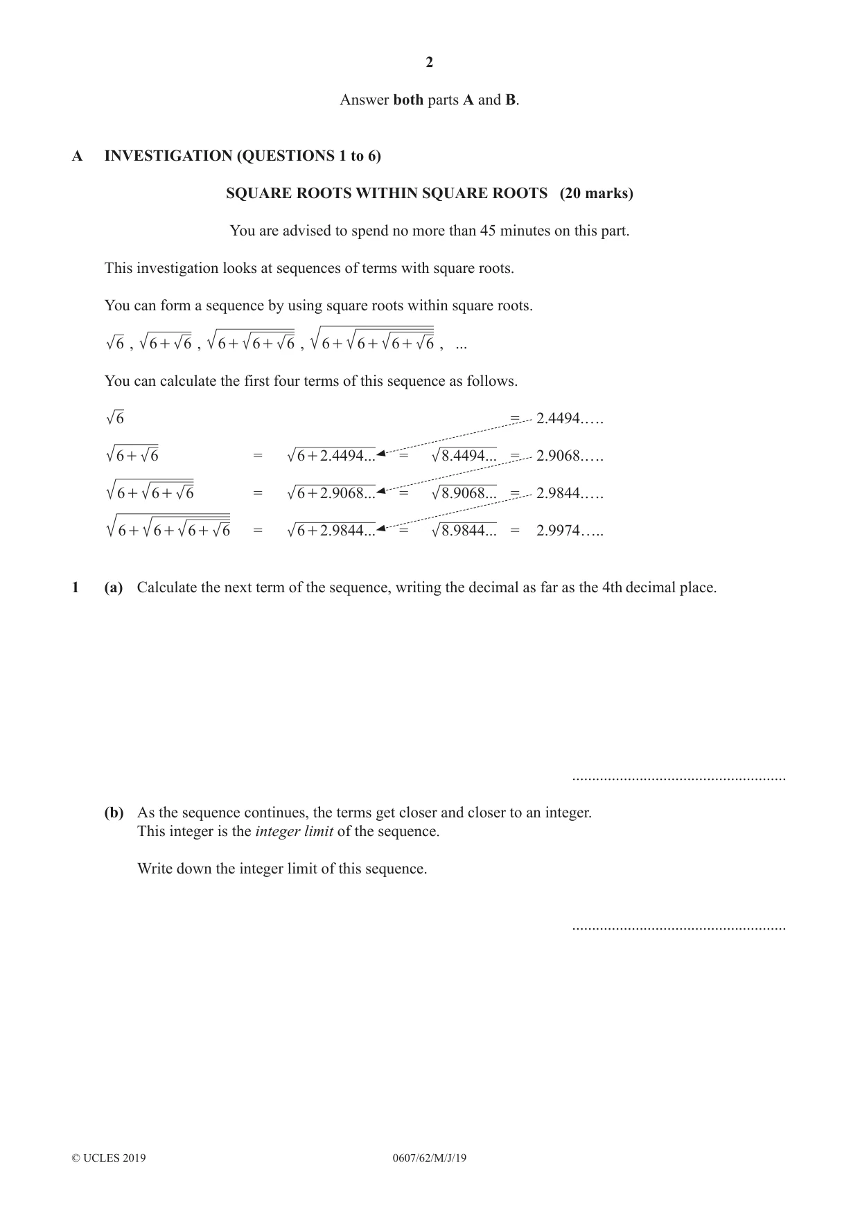 Cambridge IGCSE Mathematics - International 0607 2019 May/June Paper 6 · Variant 2 question paper, page 2 of 12