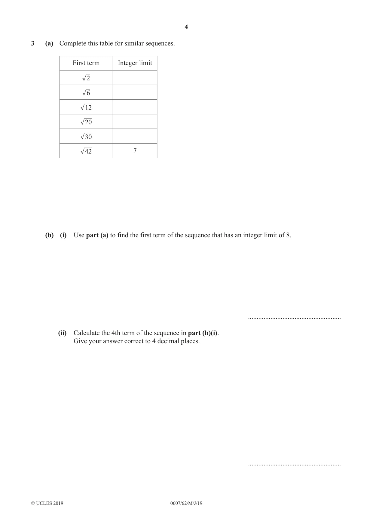 Cambridge IGCSE Mathematics - International 0607 2019 May/June Paper 6 · Variant 2 question paper, page 4 of 12
