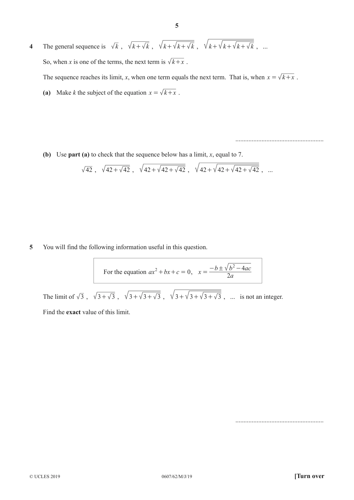 Cambridge IGCSE Mathematics - International 0607 2019 May/June Paper 6 · Variant 2 question paper, page 5 of 12