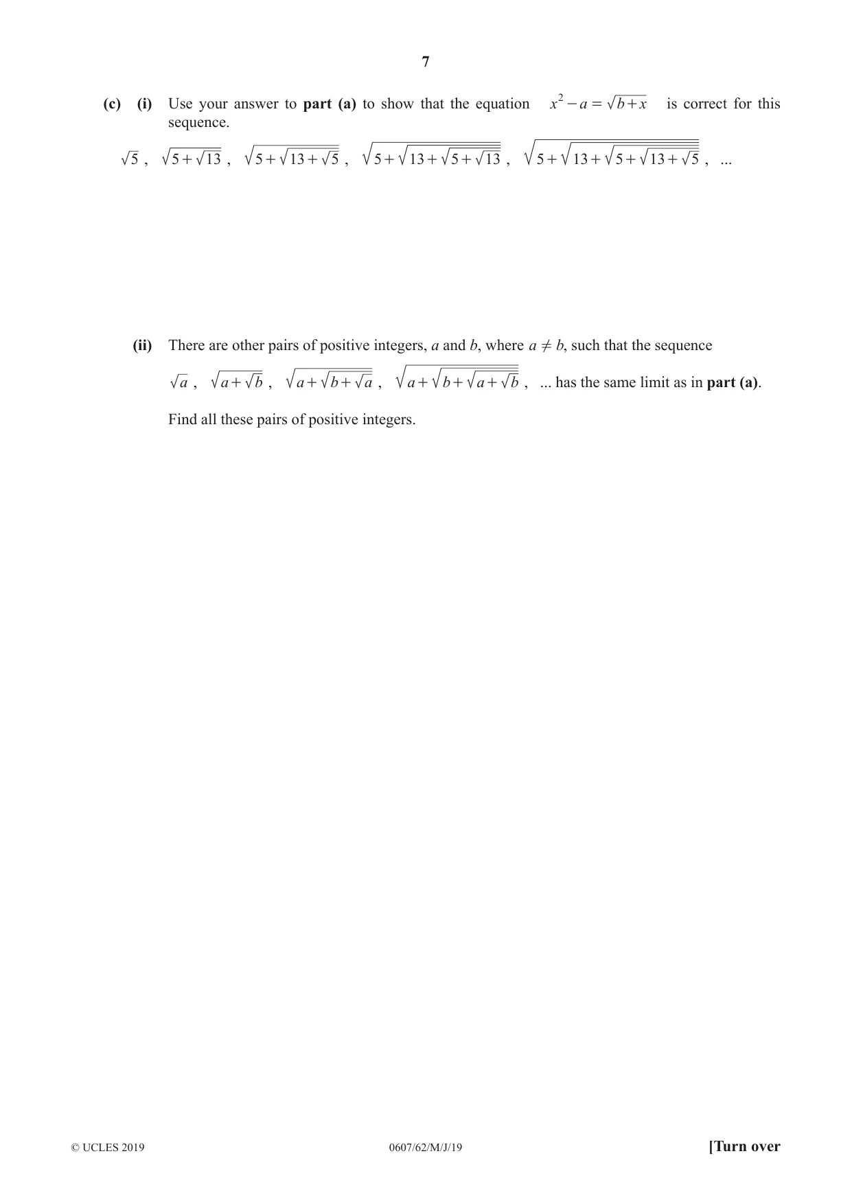 Cambridge IGCSE Mathematics - International 0607 2019 May/June Paper 6 · Variant 2 question paper, page 7 of 12