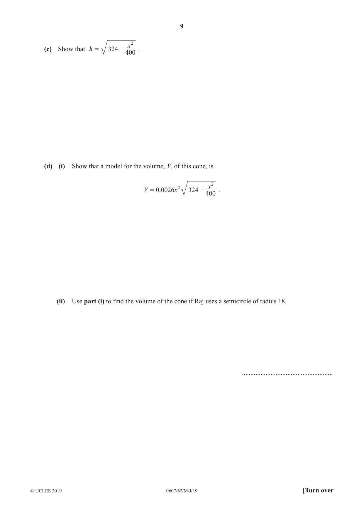 Cambridge IGCSE Mathematics - International 0607 2019 May/June Paper 6 · Variant 2 question paper, page 9 of 12