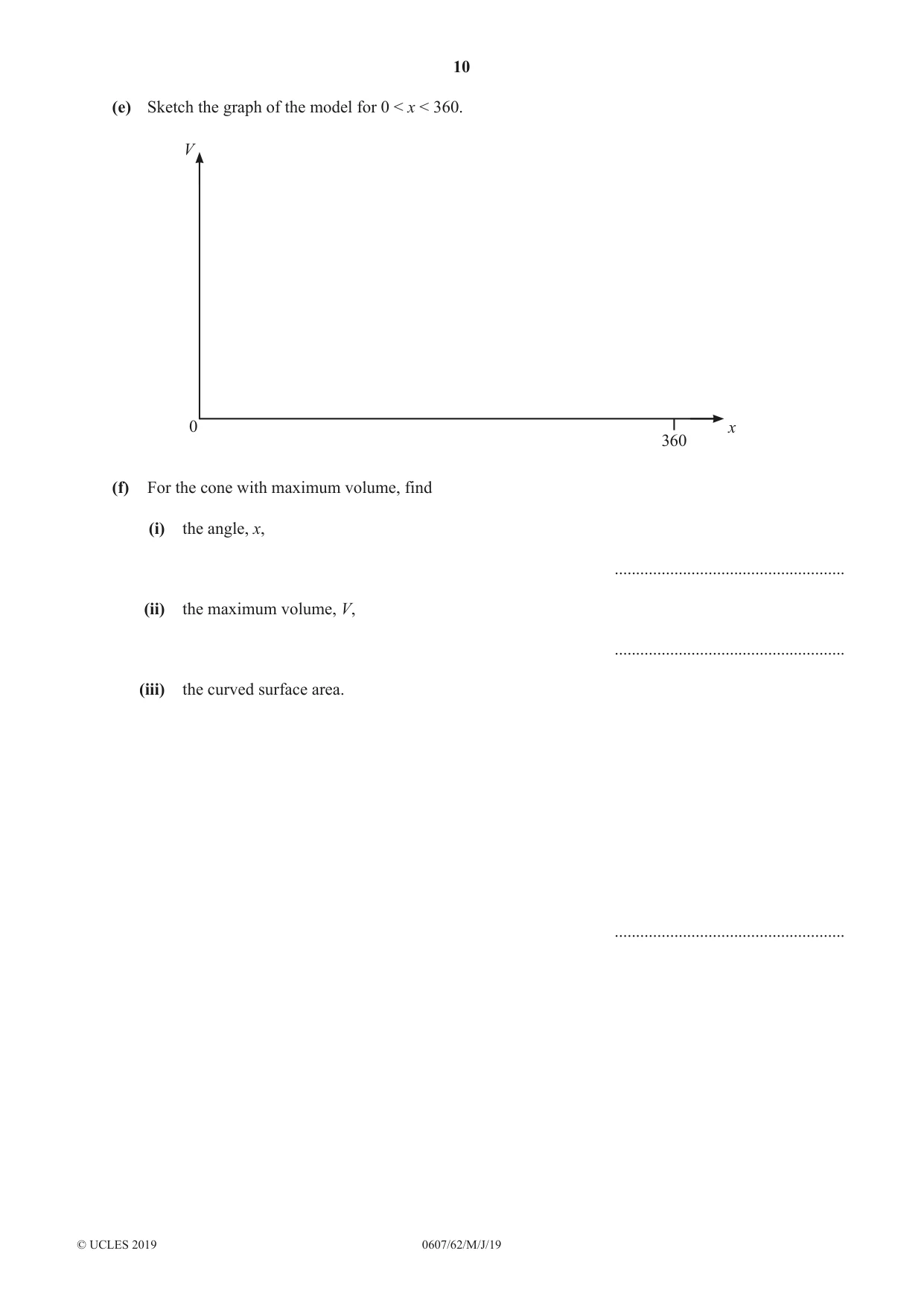 Cambridge IGCSE Mathematics - International 0607 2019 May/June Paper 6 · Variant 2 question paper, page 10 of 12