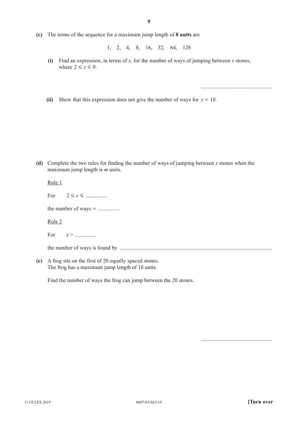 Cambridge IGCSE Mathematics - International 0607 2019 May/June Paper 6 · Variant 3 question paper, page 9 of 16