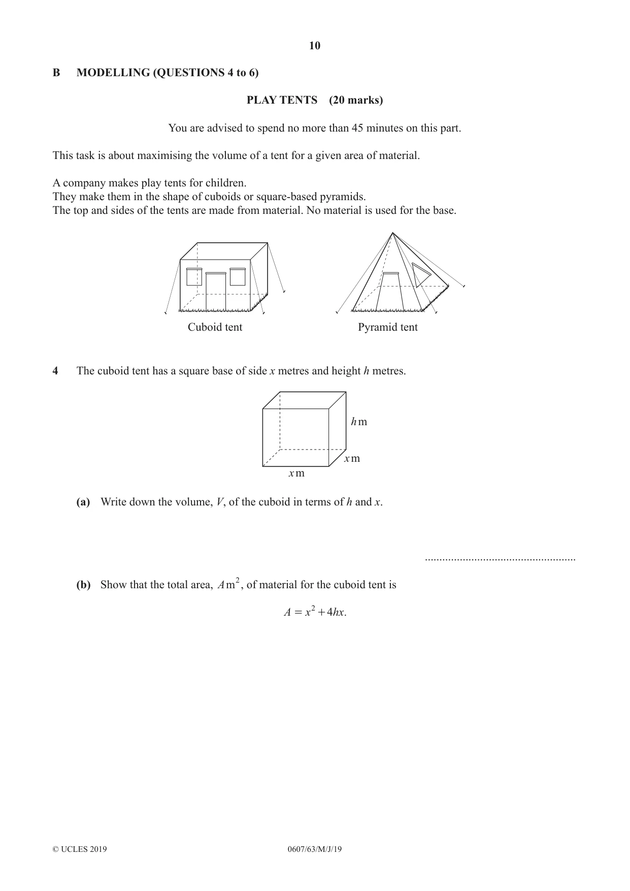 Cambridge IGCSE Mathematics - International 0607 2019 May/June Paper 6 · Variant 3 question paper, page 10 of 16