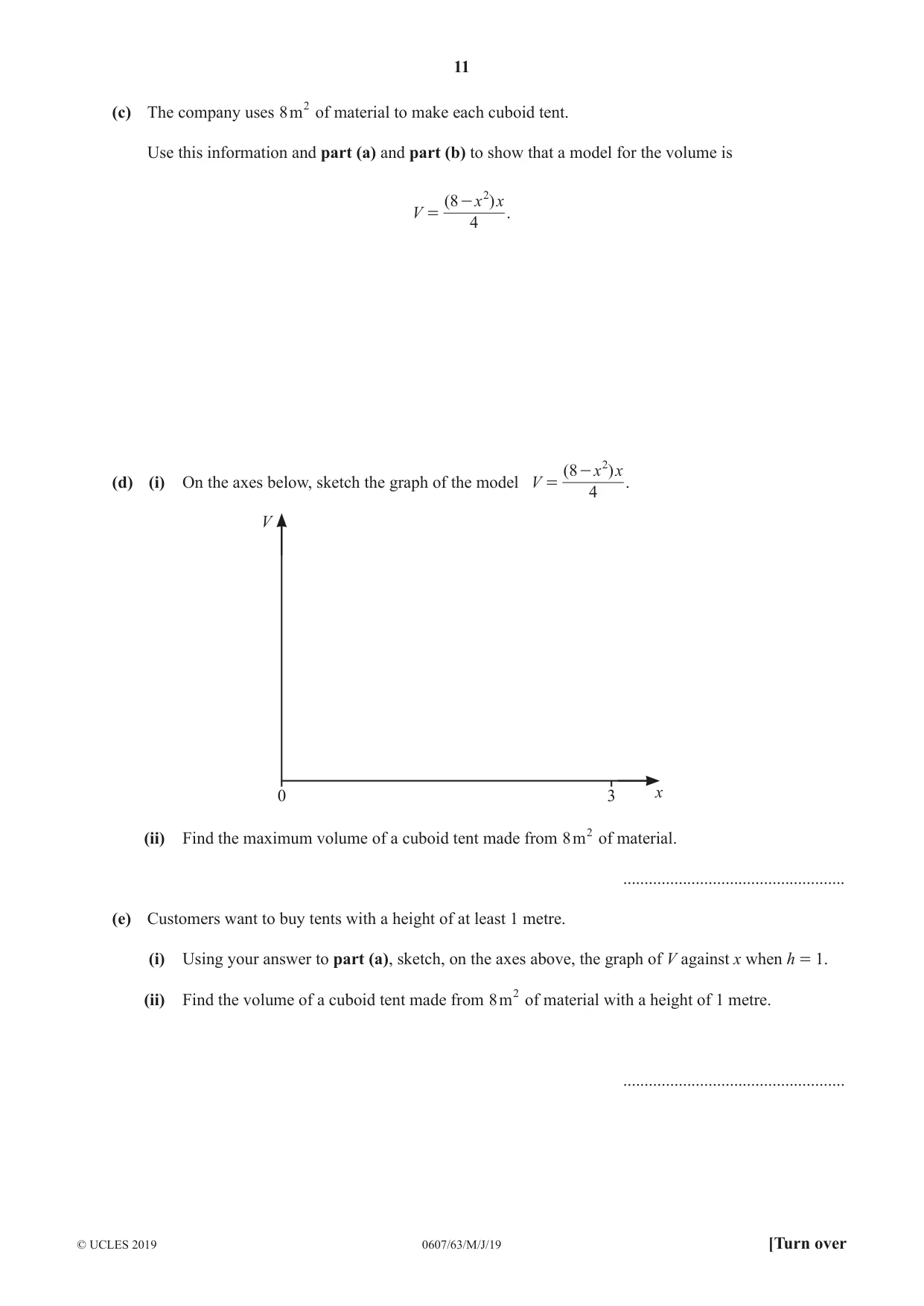 Cambridge IGCSE Mathematics - International 0607 2019 May/June Paper 6 · Variant 3 question paper, page 11 of 16