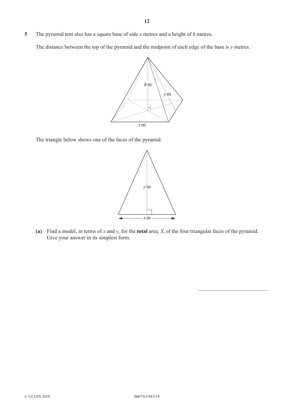Cambridge IGCSE Mathematics - International 0607 2019 May/June Paper 6 · Variant 3 question paper, page 12 of 16