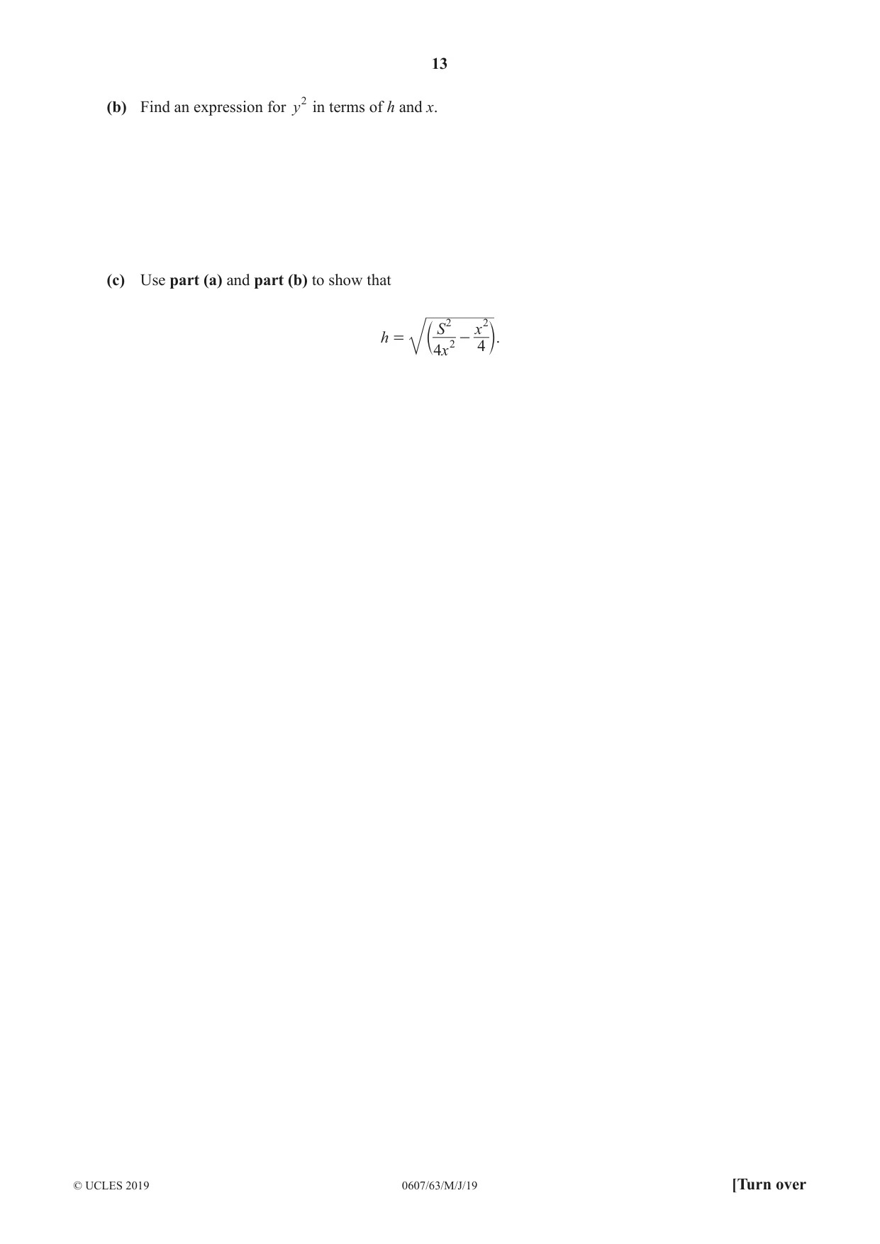 Cambridge IGCSE Mathematics - International 0607 2019 May/June Paper 6 · Variant 3 question paper, page 13 of 16